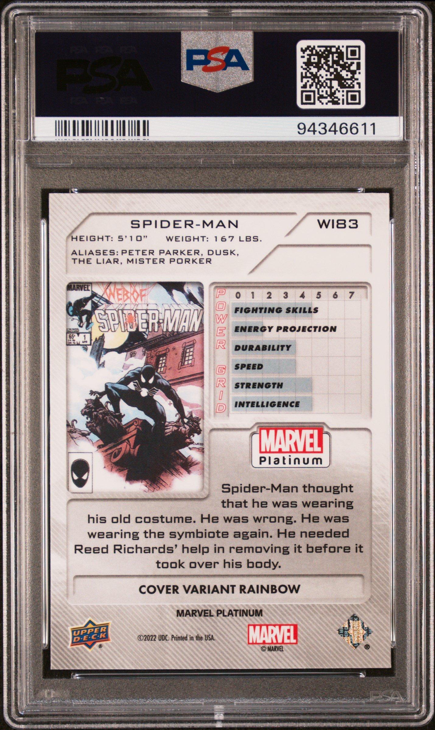 2023 Upper Deck Marvel Platinum Cover Variant Wi83 Spider-man (symbiote Suit) Rainbow PSA 10