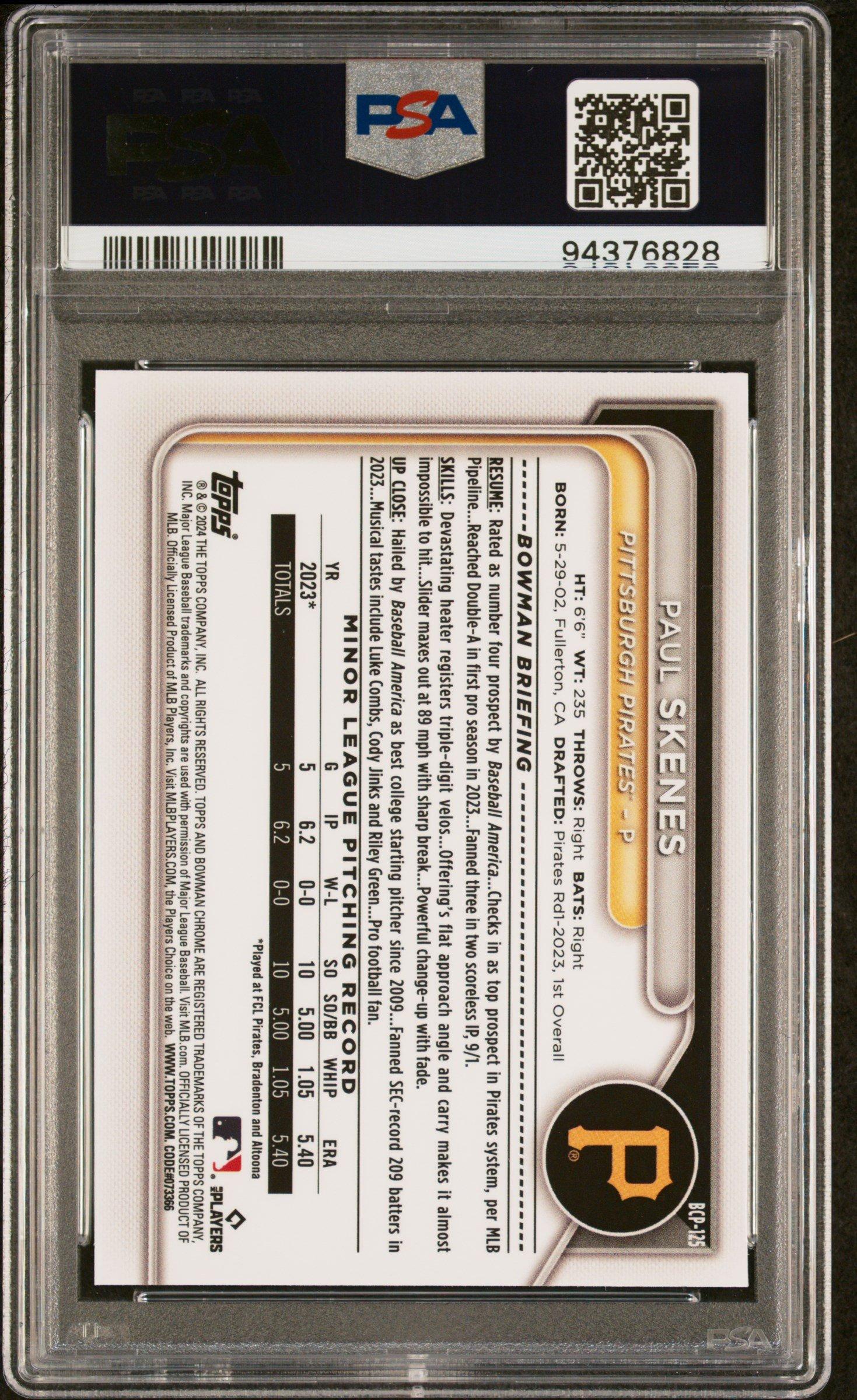 2024 Bowman Mega Box Chrome Prospects 125 Paul Skenes PSA 10