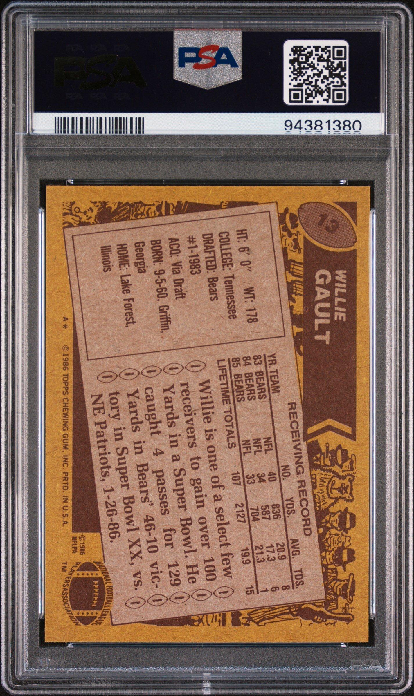 1986 Topps 13 Willie Gault PSA 9