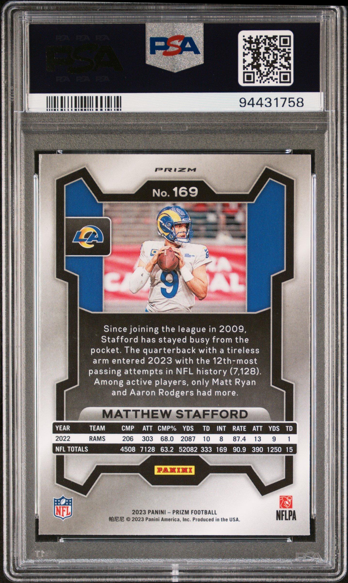 2023 Panini Prizm 169 Matthew Stafford Green Wave PSA 10 Graded