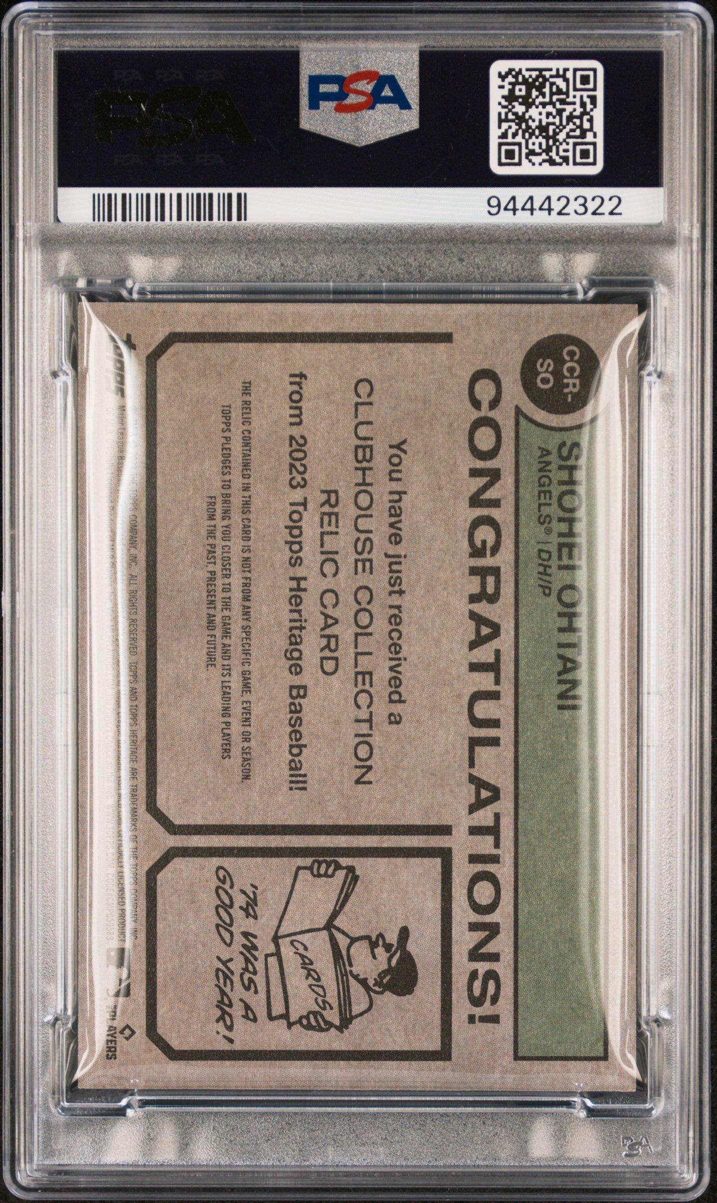 2023 Topps Heritage Clubhouse Collection Relics Ccrso Shohei Ohtani PSA 10