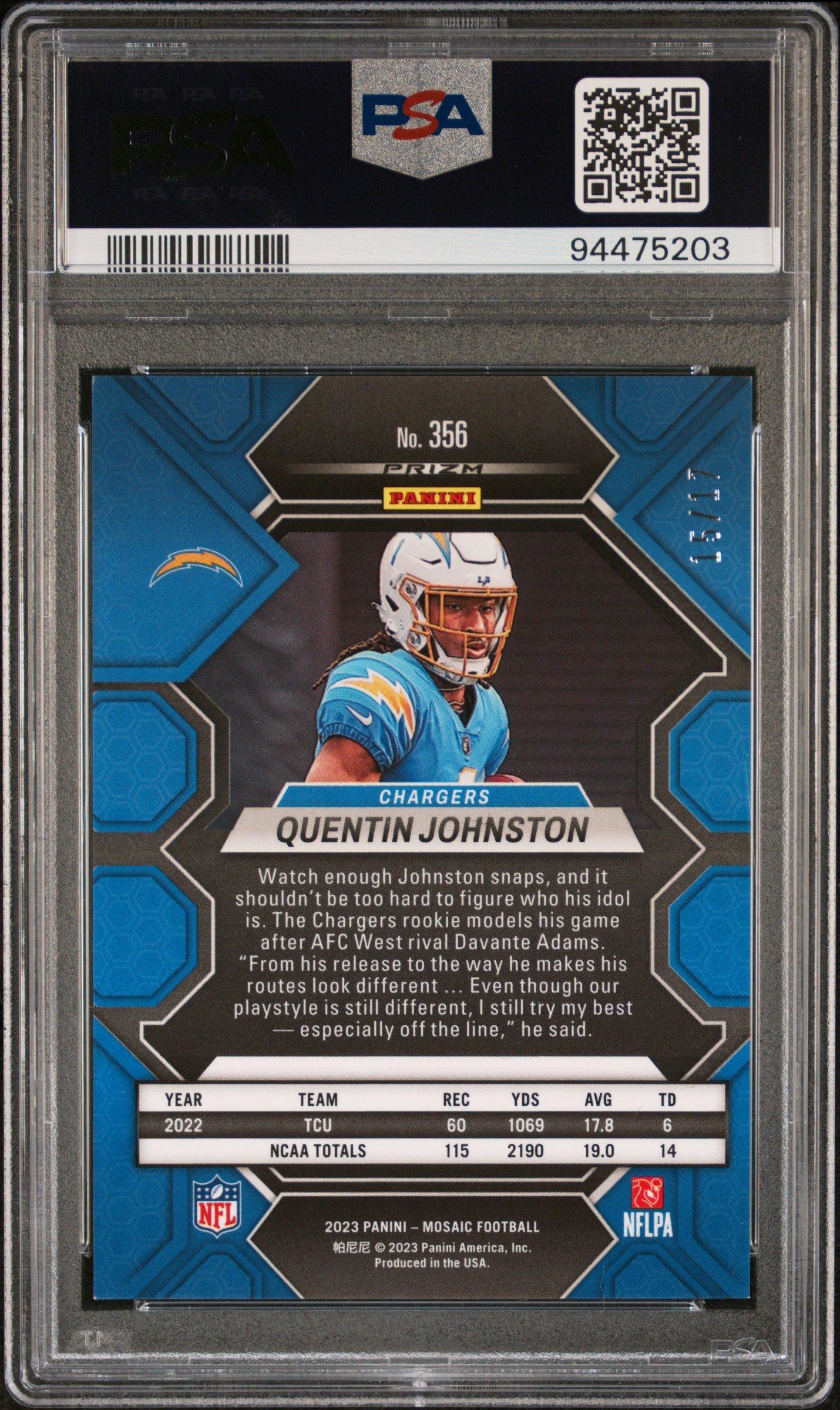 2023 Panini Mosaic 356 Quentin Johnston Gold Wave PSA 10