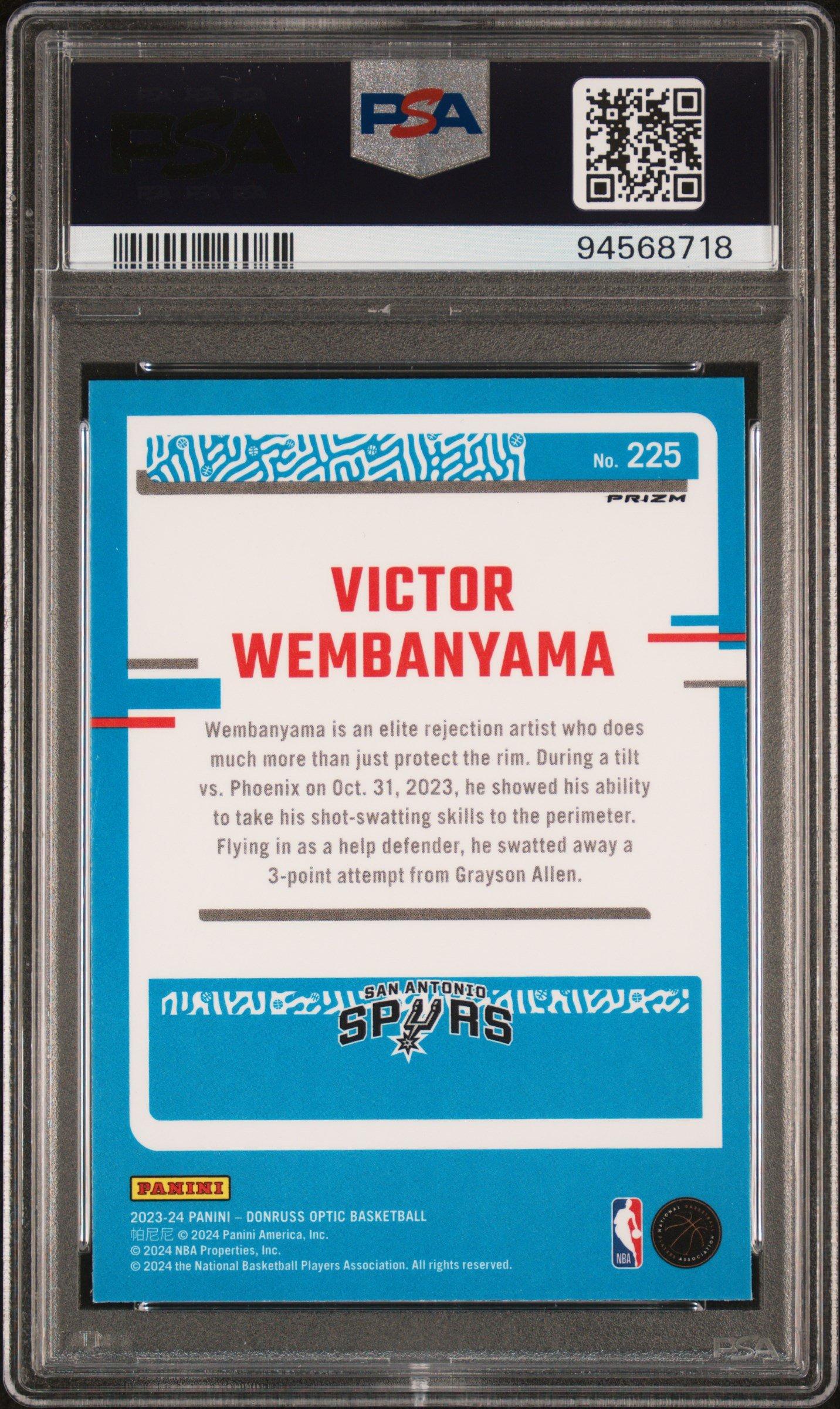 2023 Panini Donruss Optic 225 Victor Wembanyama Green Shock PSA 10