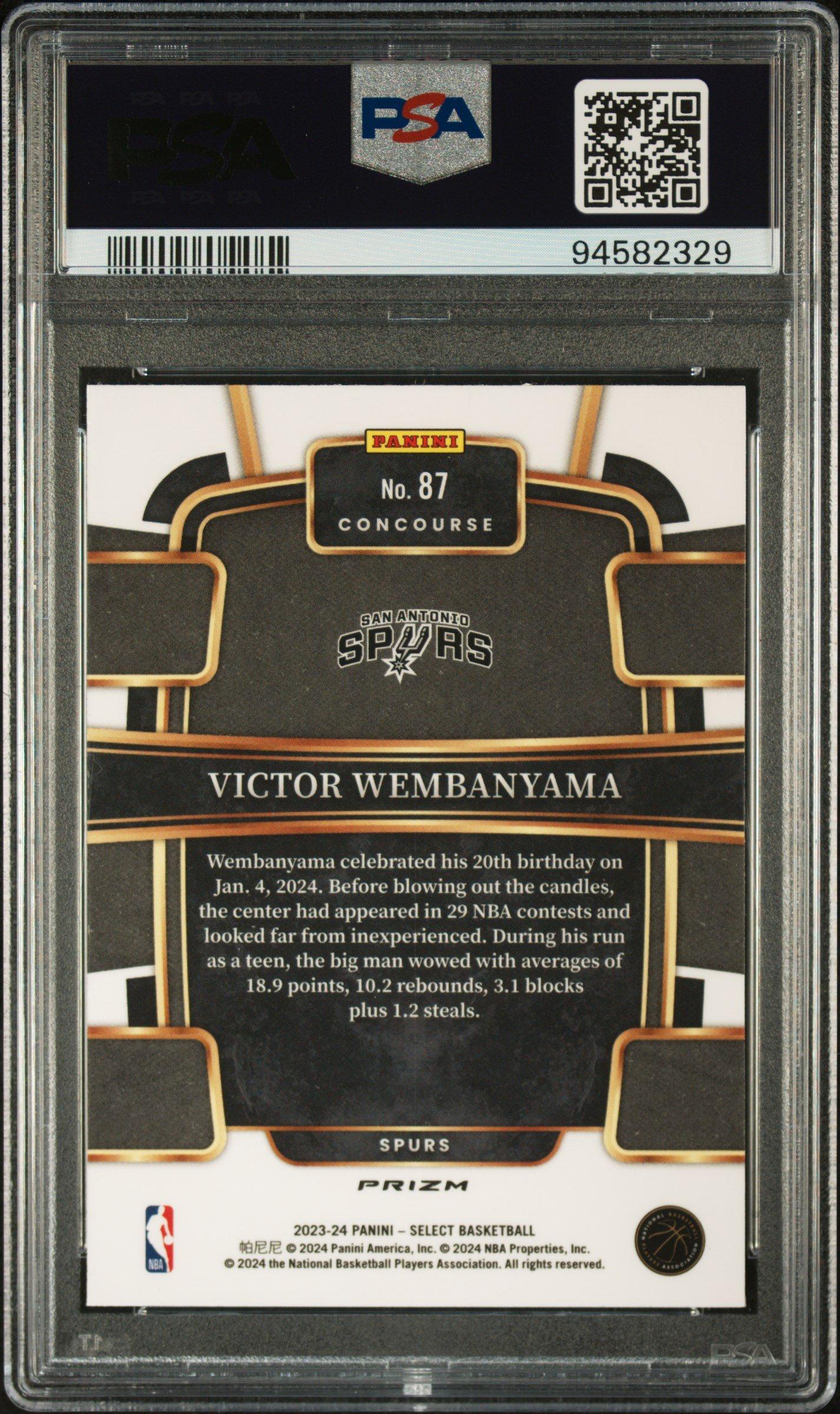 2023 Panini Select 87 Victor Wembanyama Tectonic PSA 10 Graded