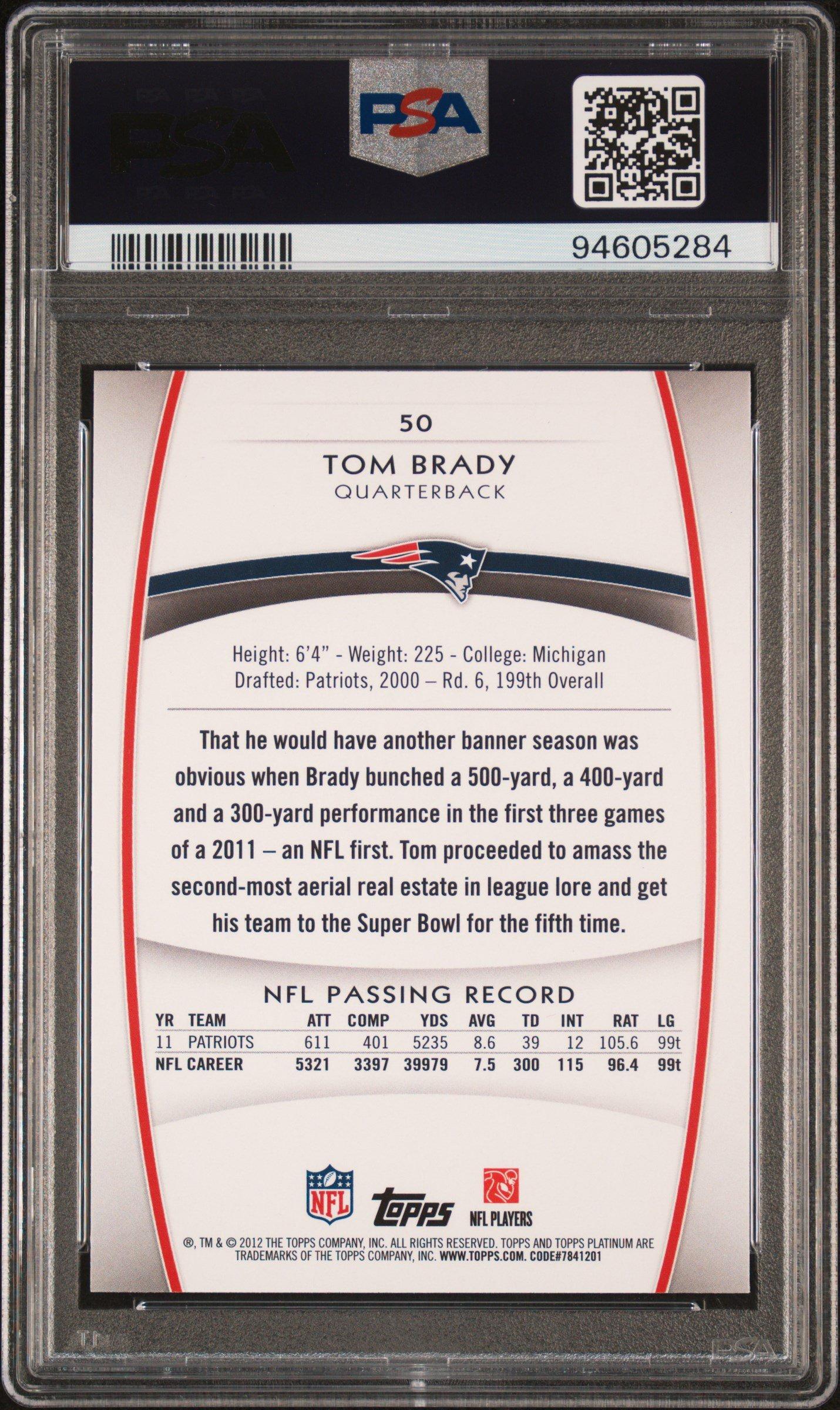 2012 Topps Platinum 50 Tom Brady PSA 9