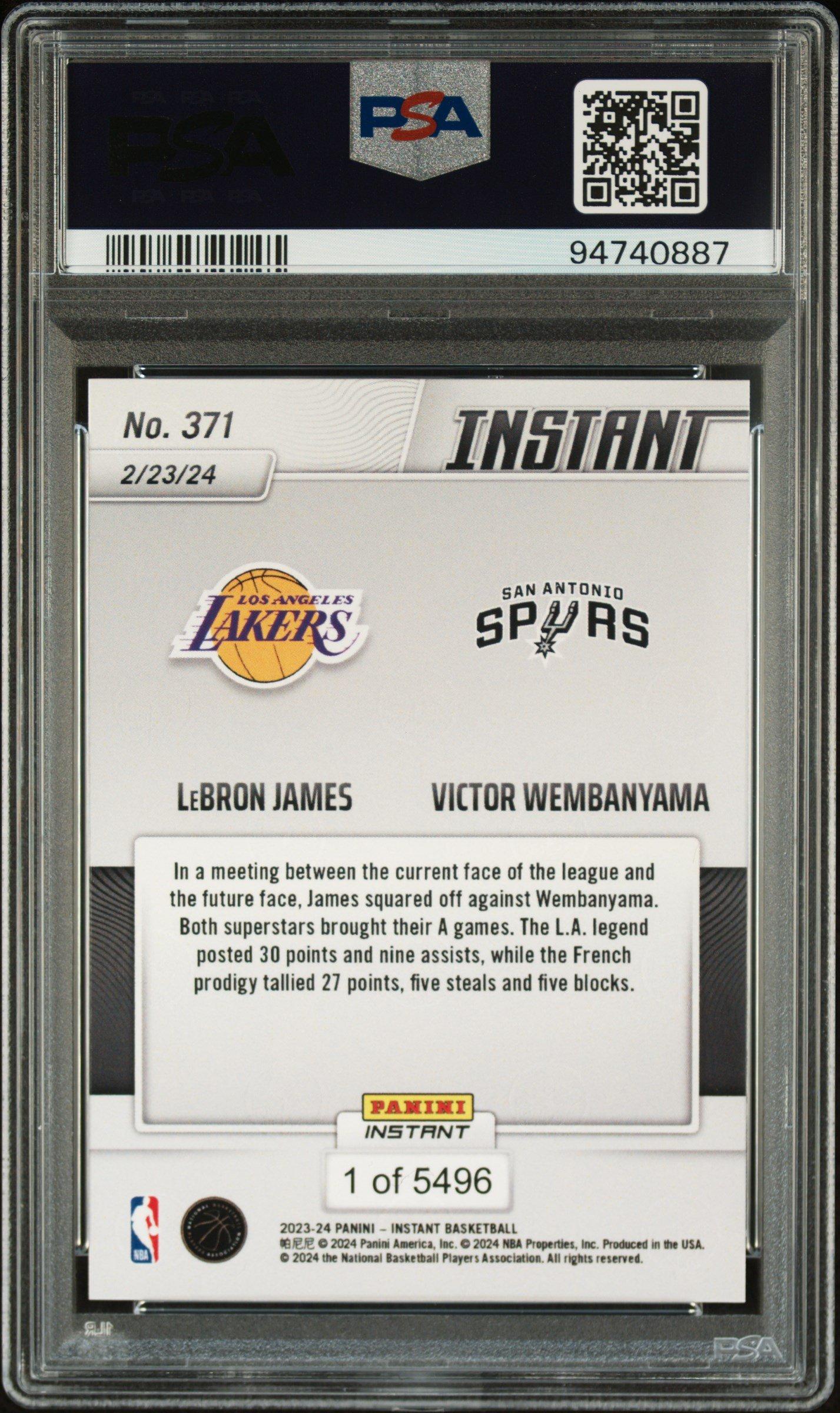 2023 Panini Instant 371 Lebron James\victor Wembanyama PSA 10