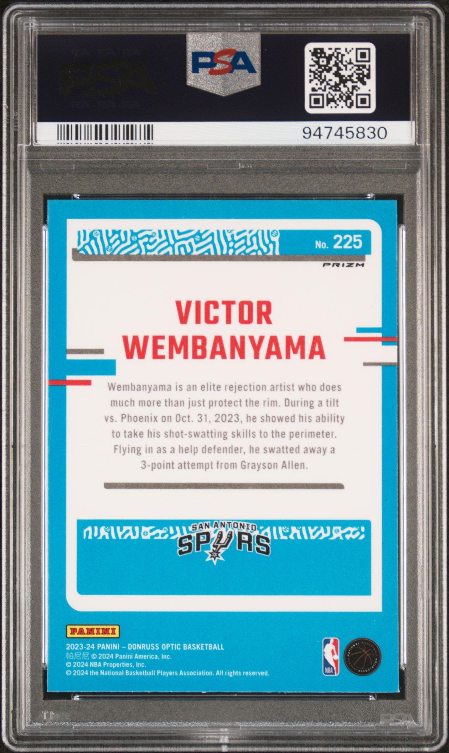 2023 Panini Donruss Optic 225 Victor Wembanyama Hyper Pink PSA 10