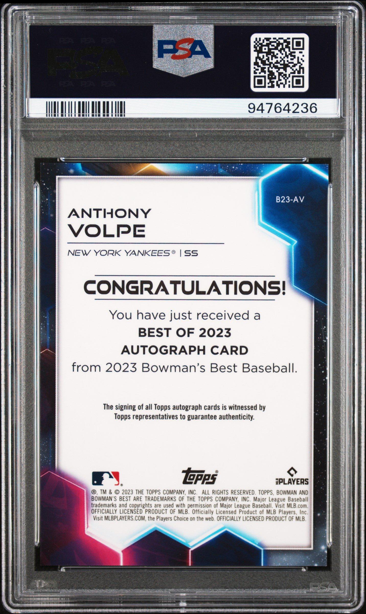 2023 Bowman's Best Best Of 2023 Autographs B23av Anthony Volpe PSA 10
