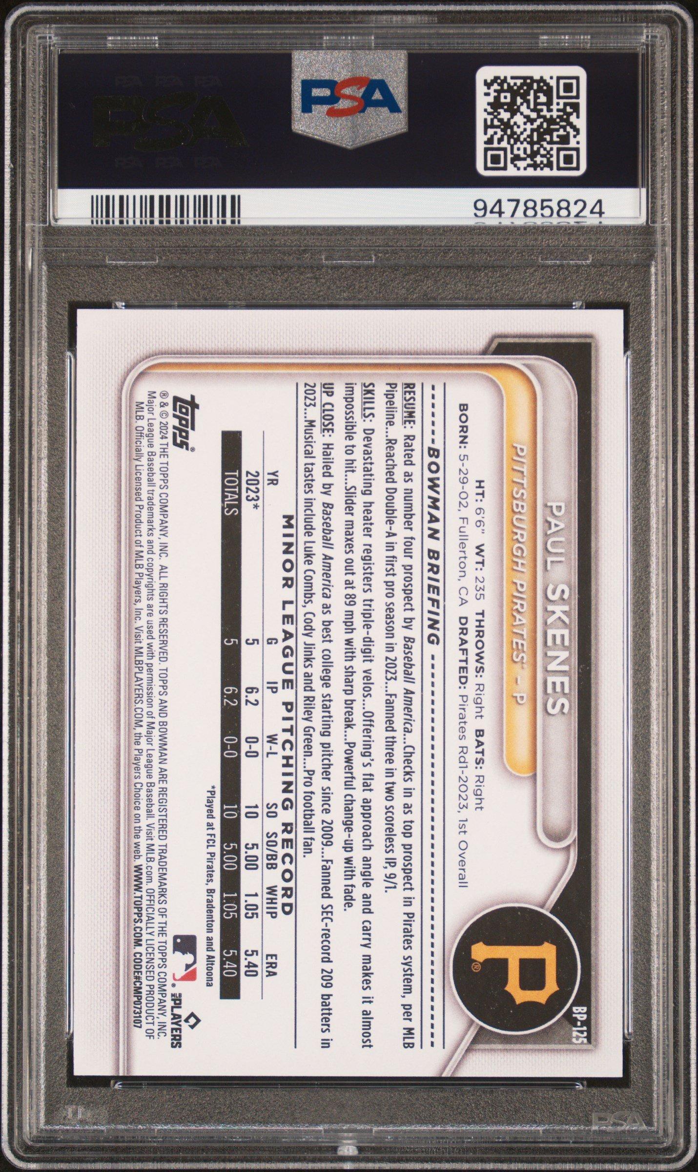 2024 Bowman Paper Prospects Bp125 Paul Skenes PSA 10