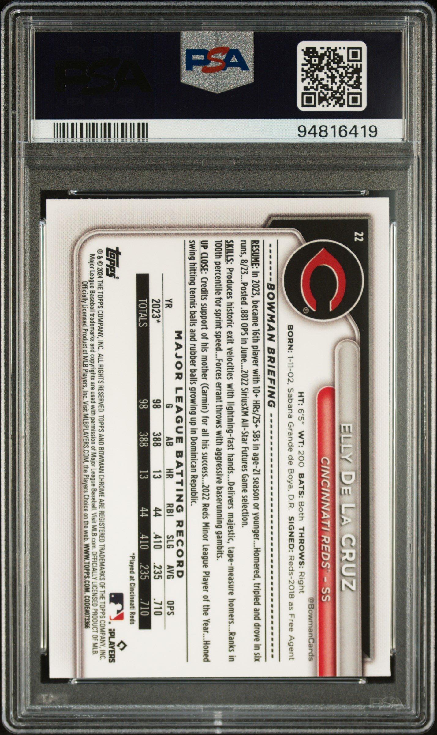 2024 Bowman Mega Box Chrome 22 Elly De La Cruz PSA 10