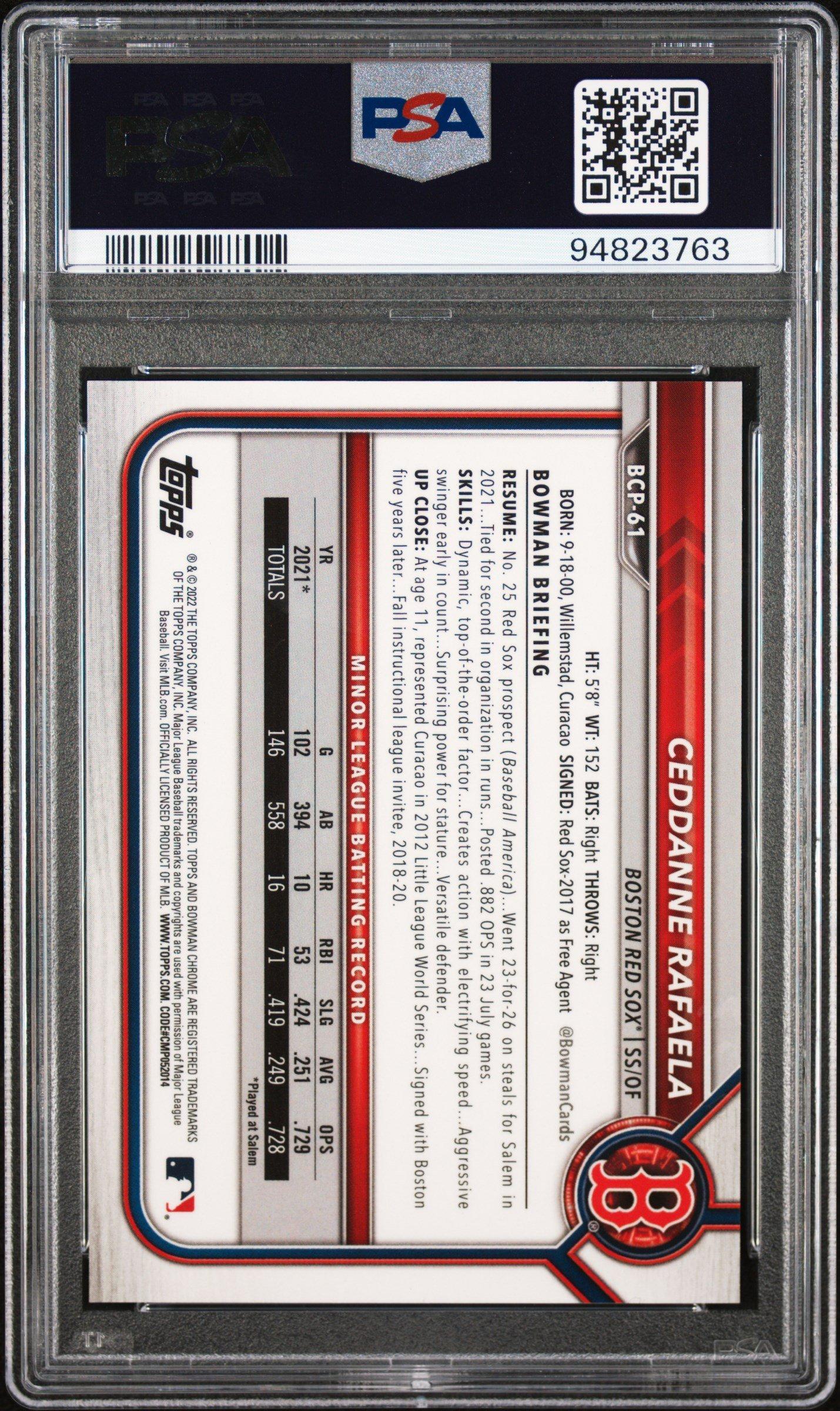 2022 Bowman Mega Box Chrome 61 Ceddanne Rafaela Purple Refractor PSA 10