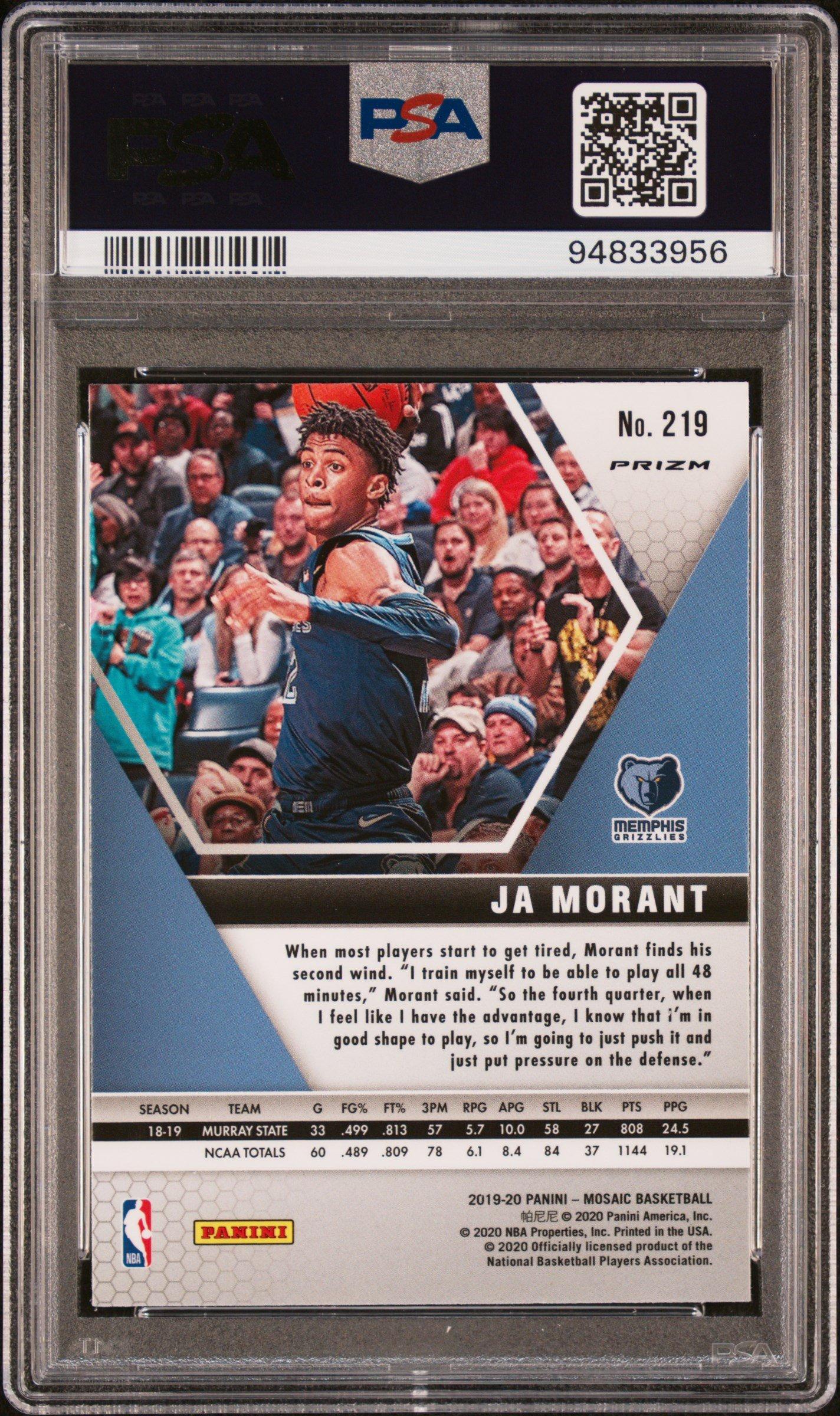 2019 Panini Mosaic 219 Ja Morant Variation-fast Break-silver PSA 9
