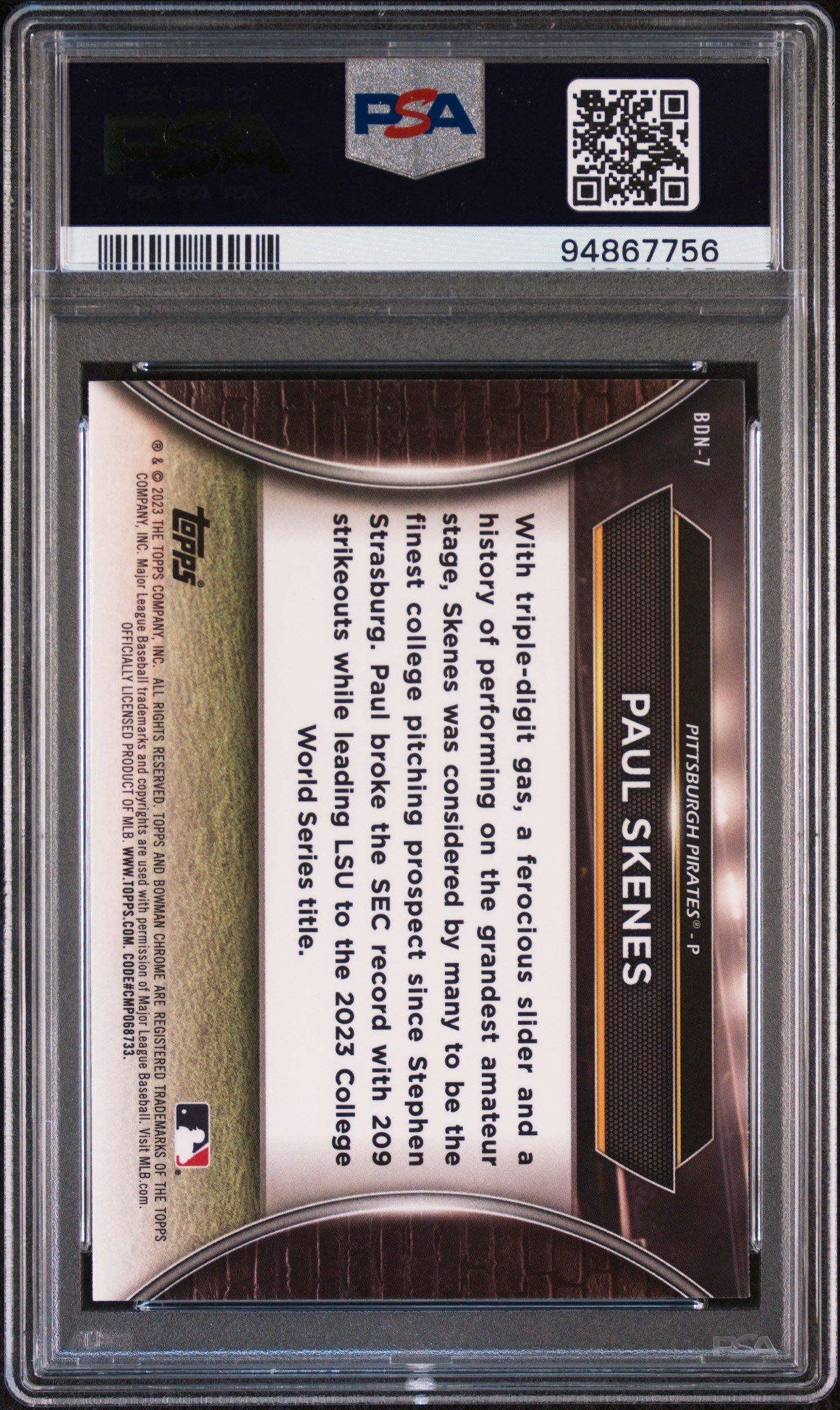 2023 Bowman Draft Bowman Draft Night Bdn7 Paul Skenes PSA 9 Graded