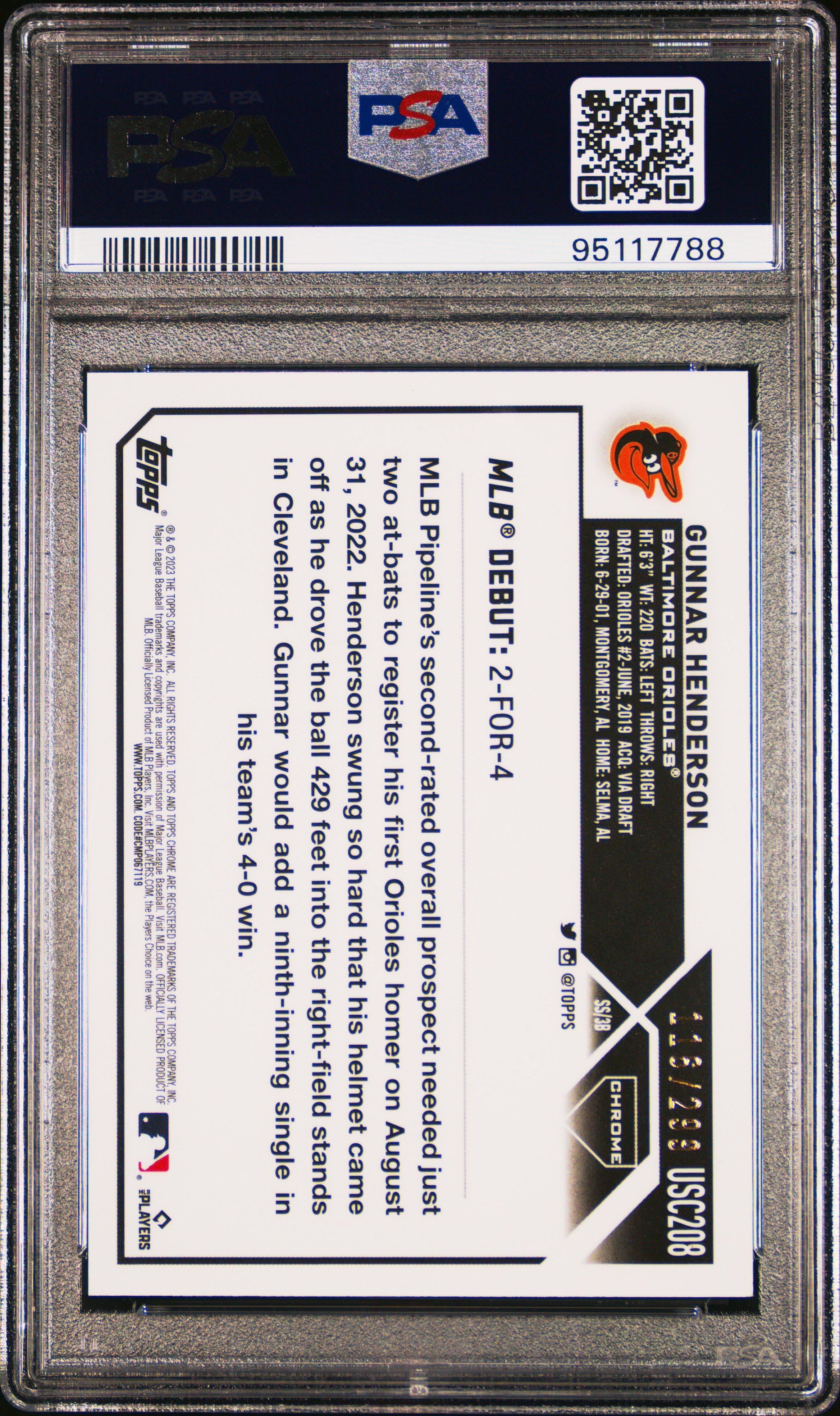 2023 Topps Chrome Update Usc208 Gunnar Henderson Magenta/purple Lava Lamp Refractor PSA 10