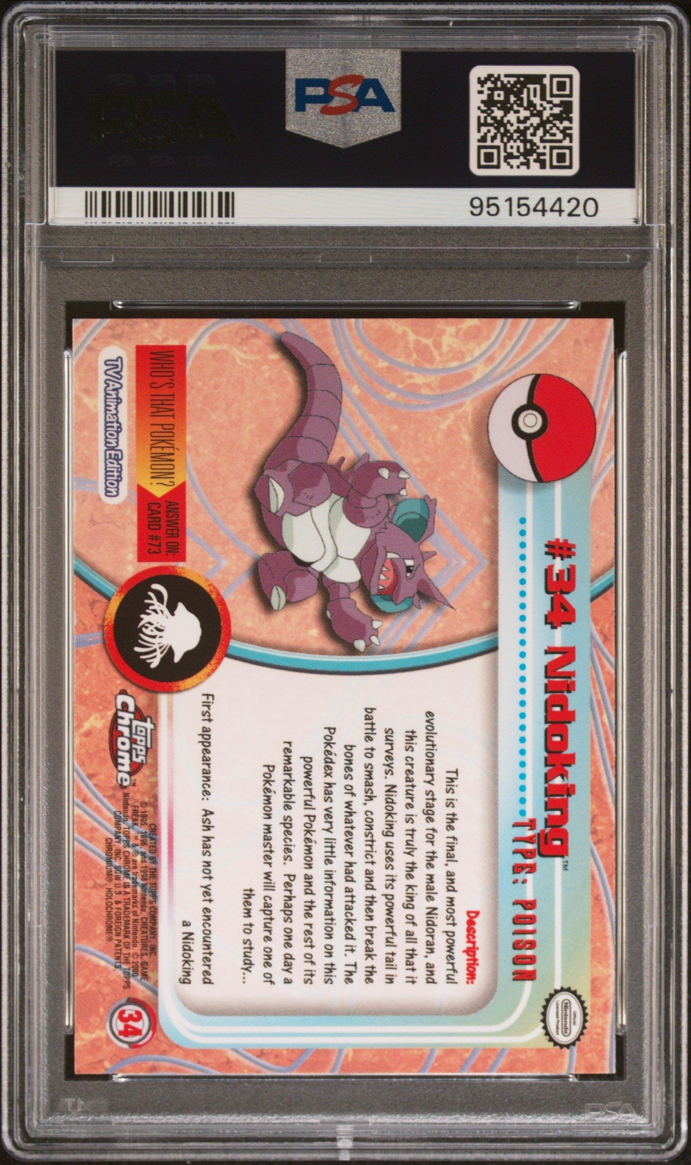 2000 Topps Chrome Pokemon T.v. 34 Nidoking PSA 10 Graded Card