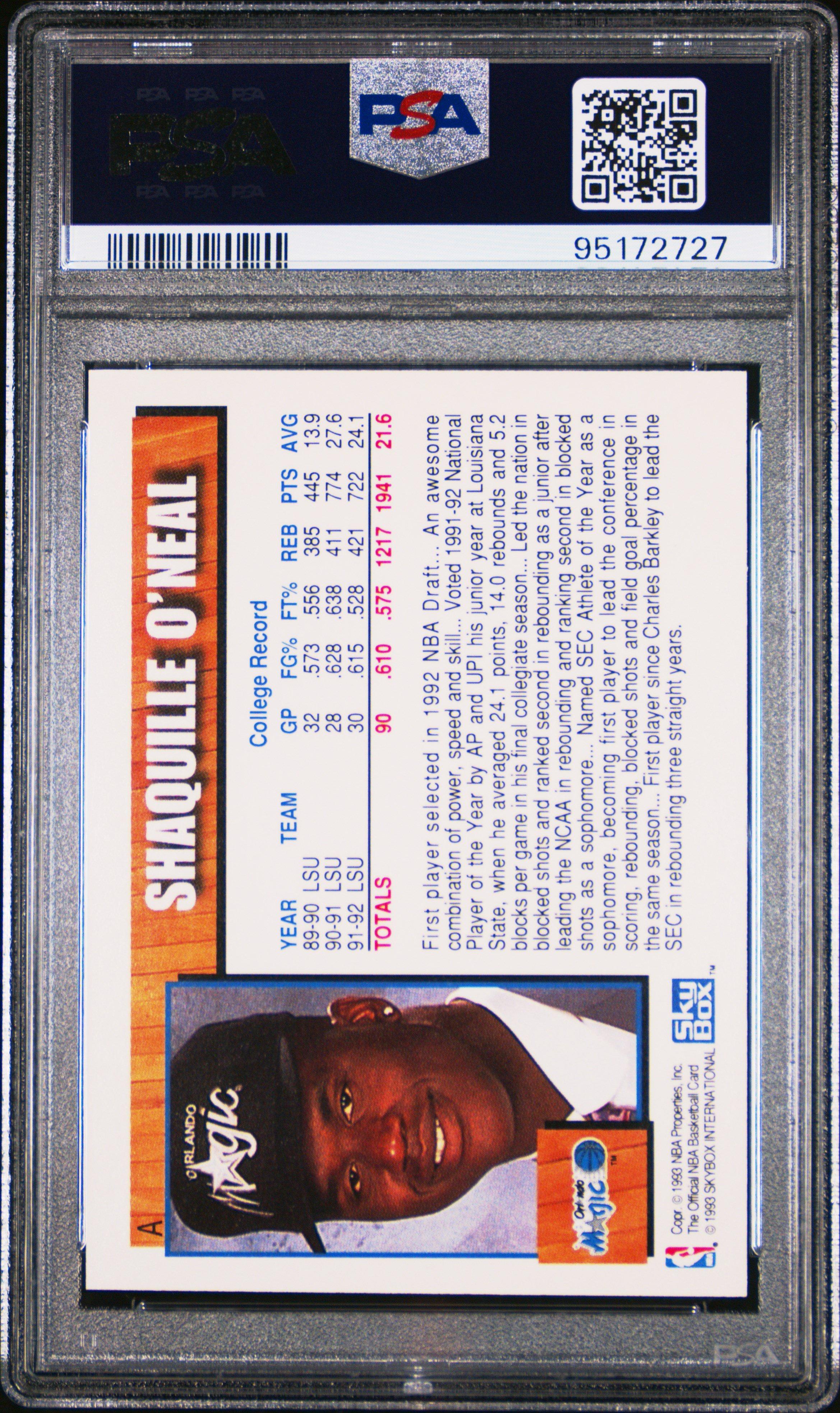 1992 Hoops Draft Redemption A Shaquille O'neal PSA 9