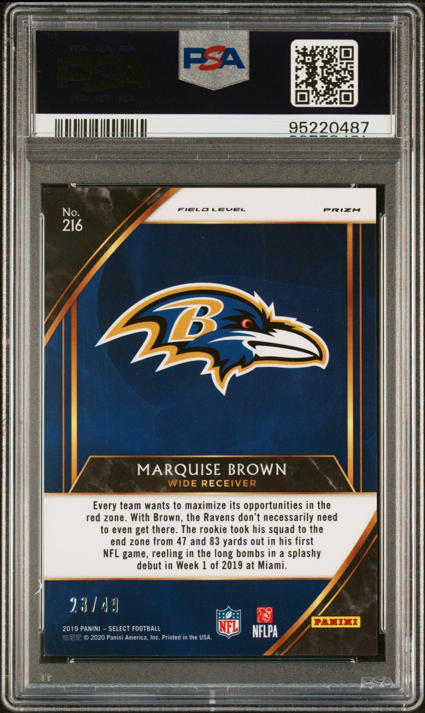 2019 Panini Select 216 Marquise Brown Red Prizm PSA 10
