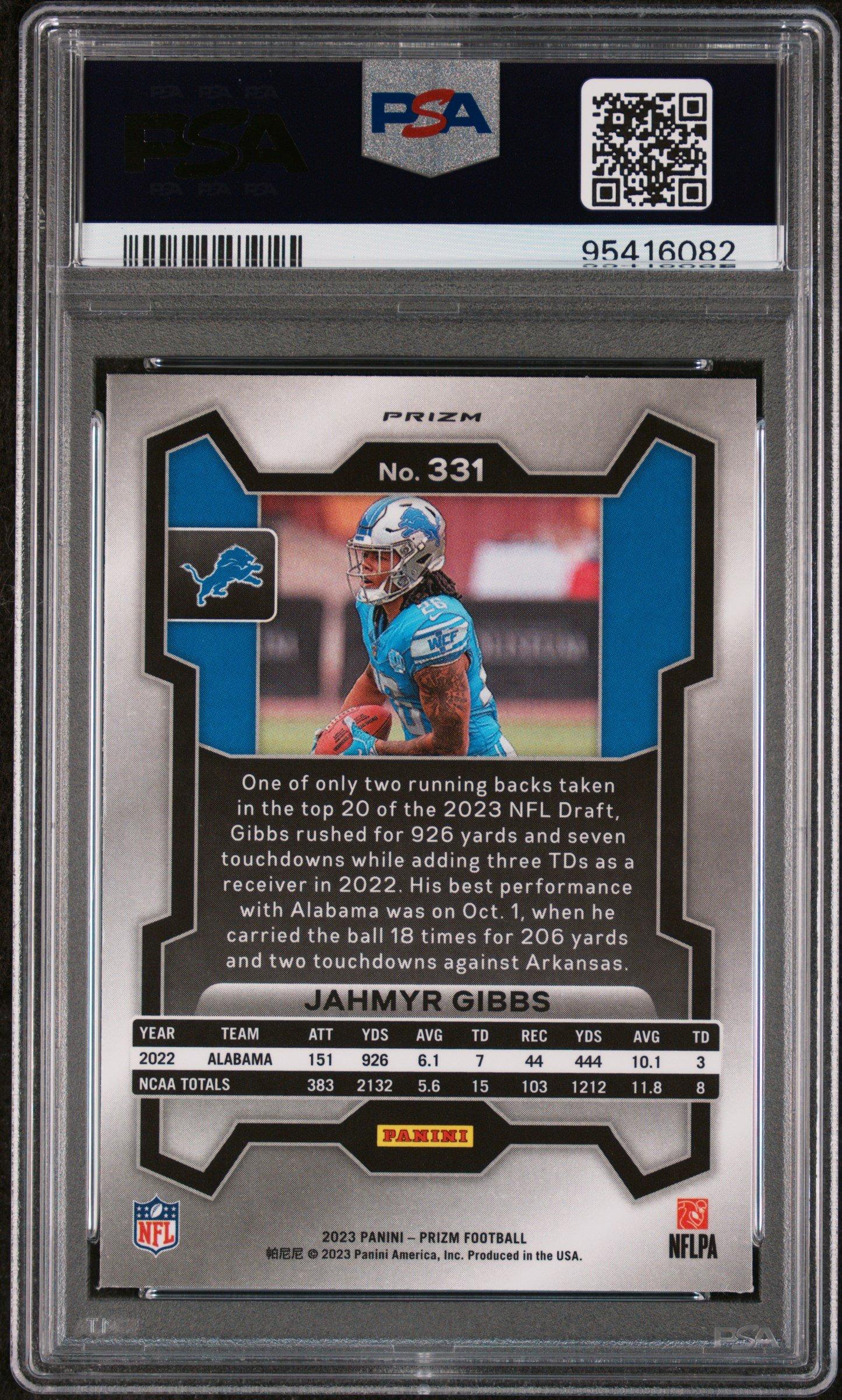 2023 Panini Prizm 331 Jahmyr Gibbs Lazer Prizm PSA 9