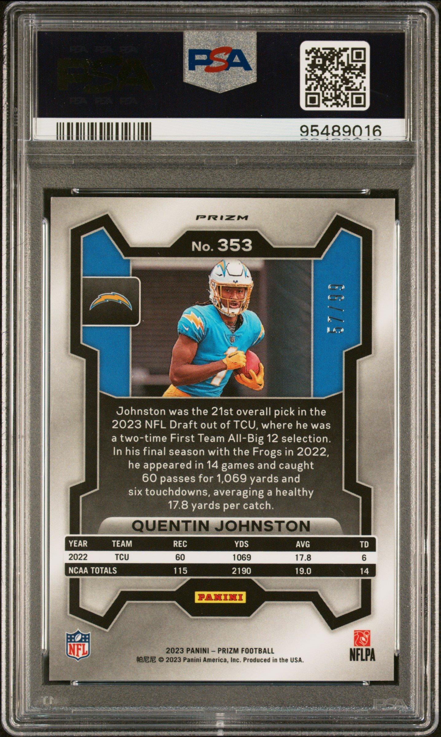 2023 Panini Prizm 353 Quentin Johnston Blue Ice PSA 10