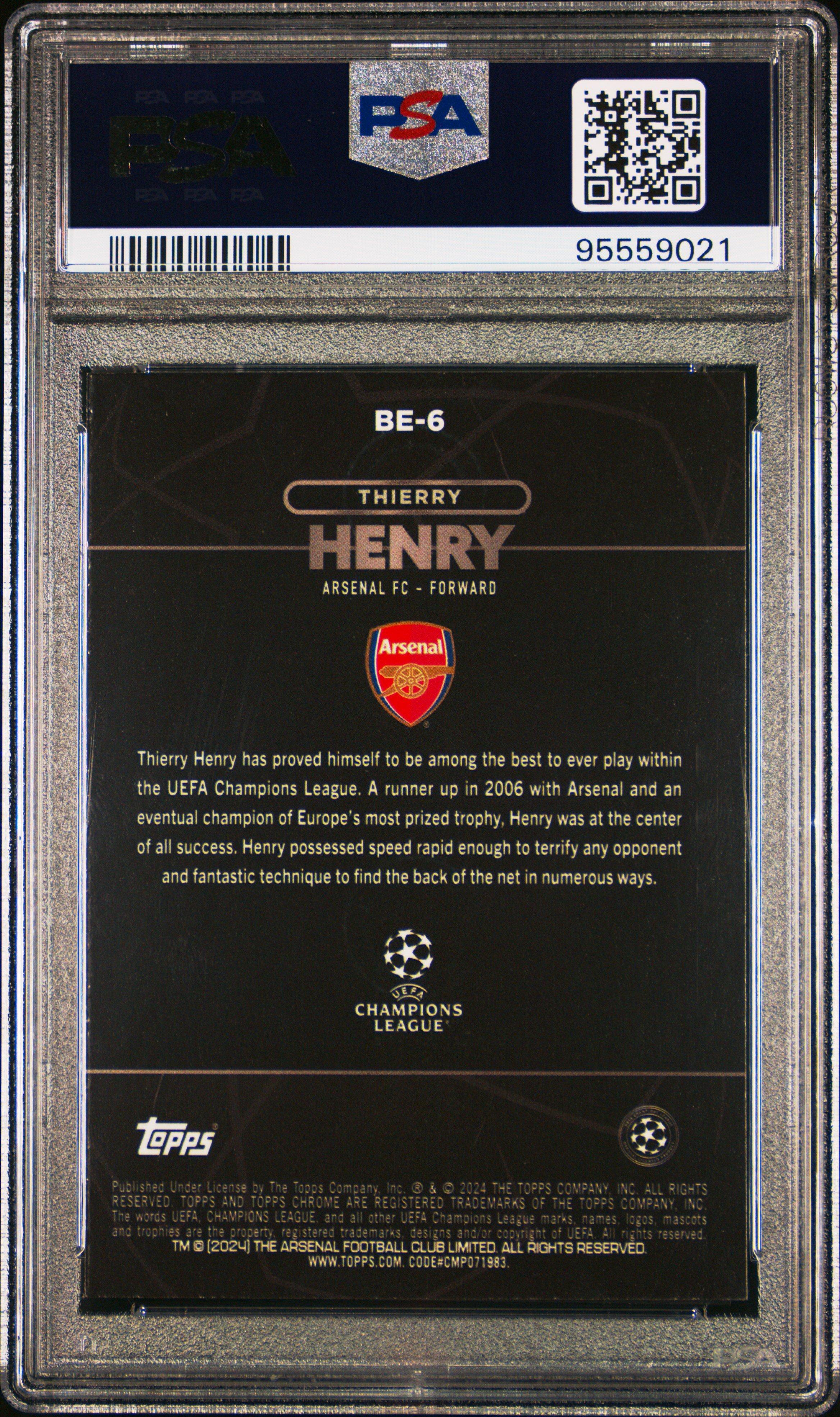 2023-24 Topps Chrome Uefa Club Competitions Shadow Etch Be6 Thierry Henry PSA 10