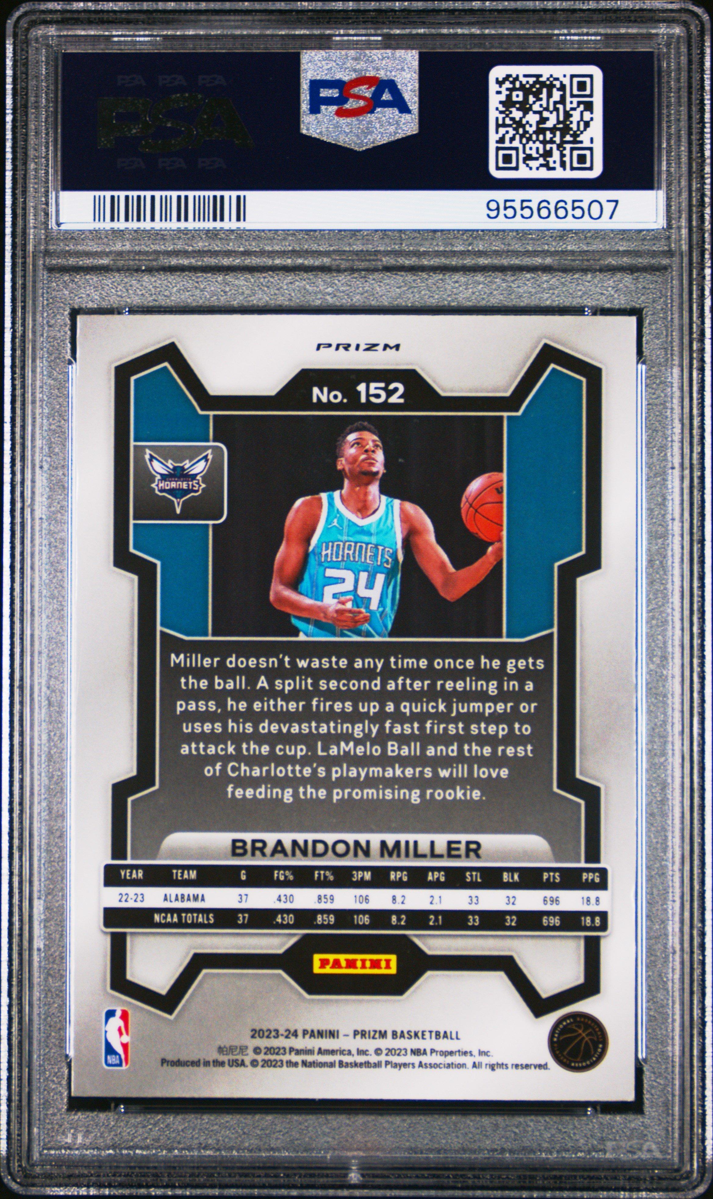2023 Panini Prizm 152 Brandon Miller Red White Blue PSA 10