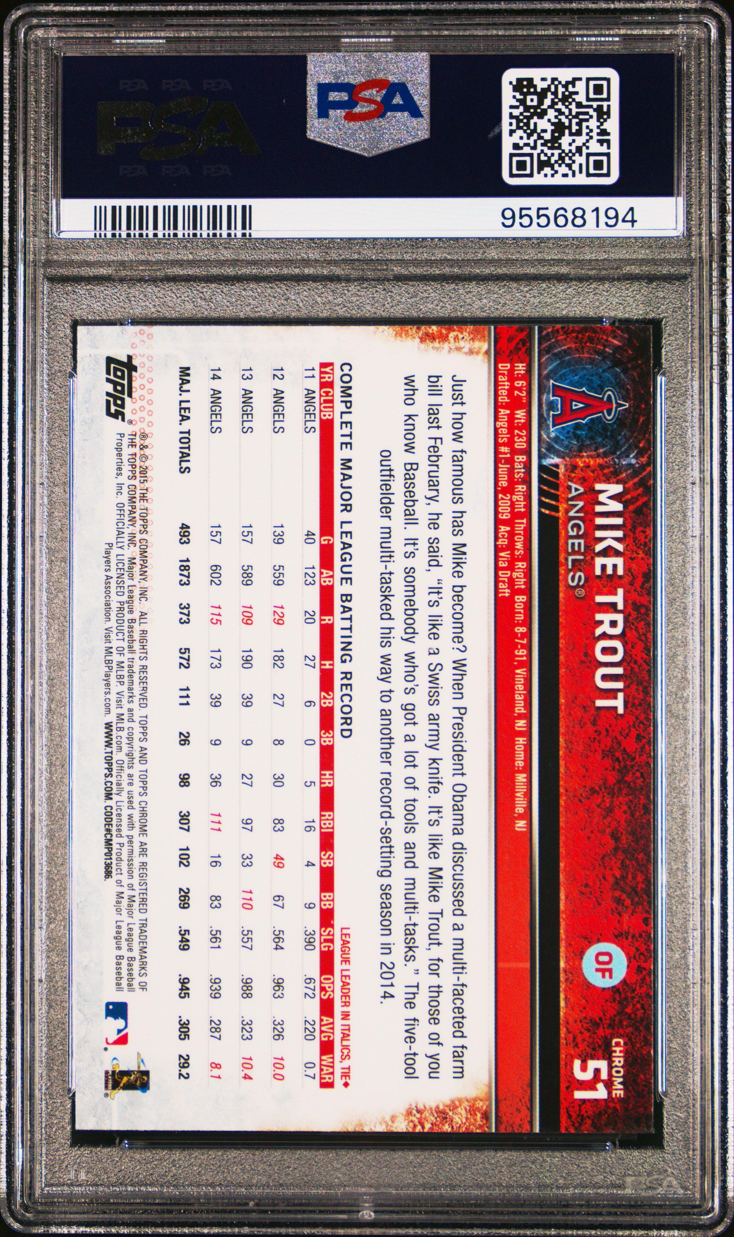 2015 Topps Chrome 51 Mike Trout Sliding-pink Refractor PSA 10