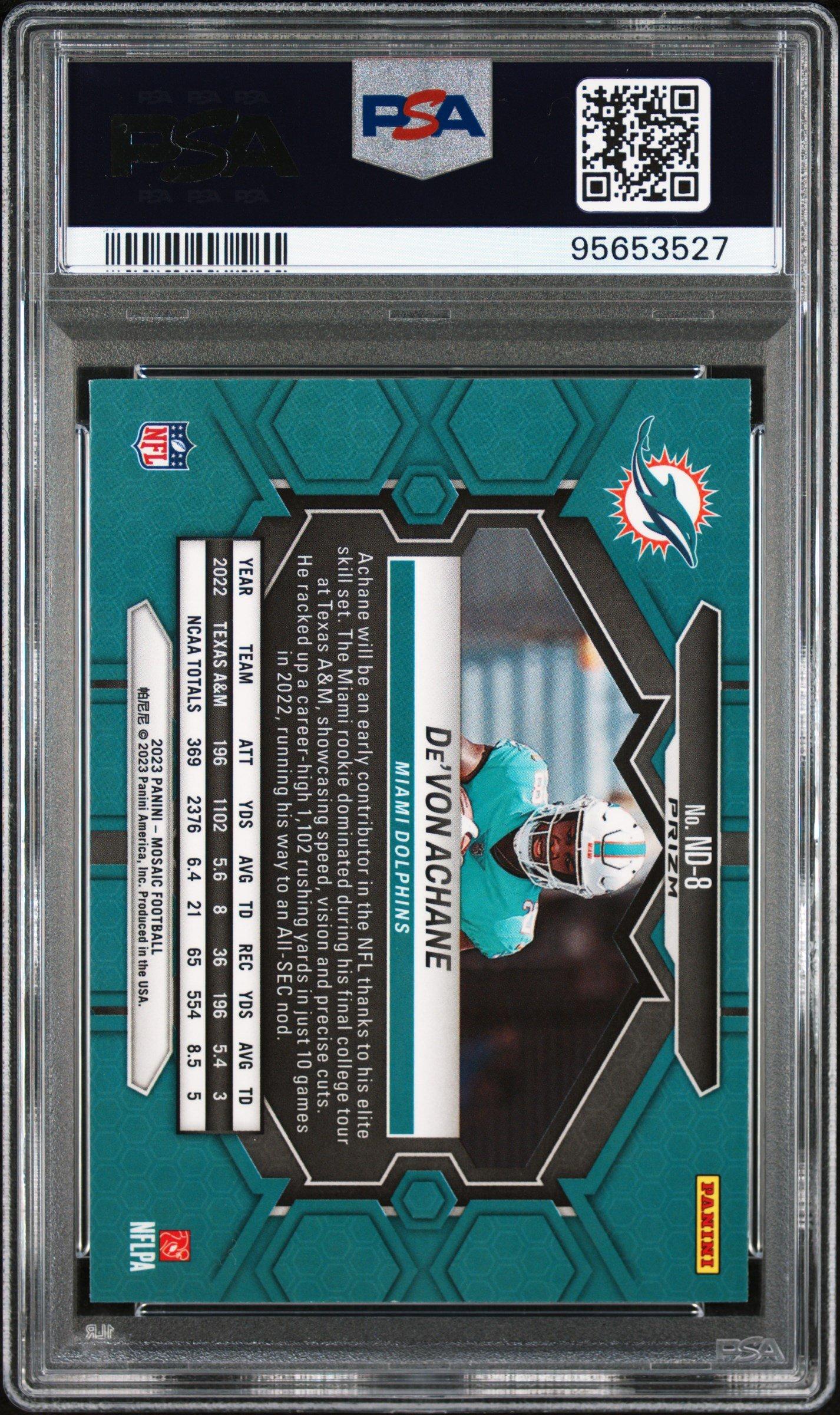 2023 Panini Mosaic Nfl Debut Nd8 De'von Achane Camo Pink PSA 10