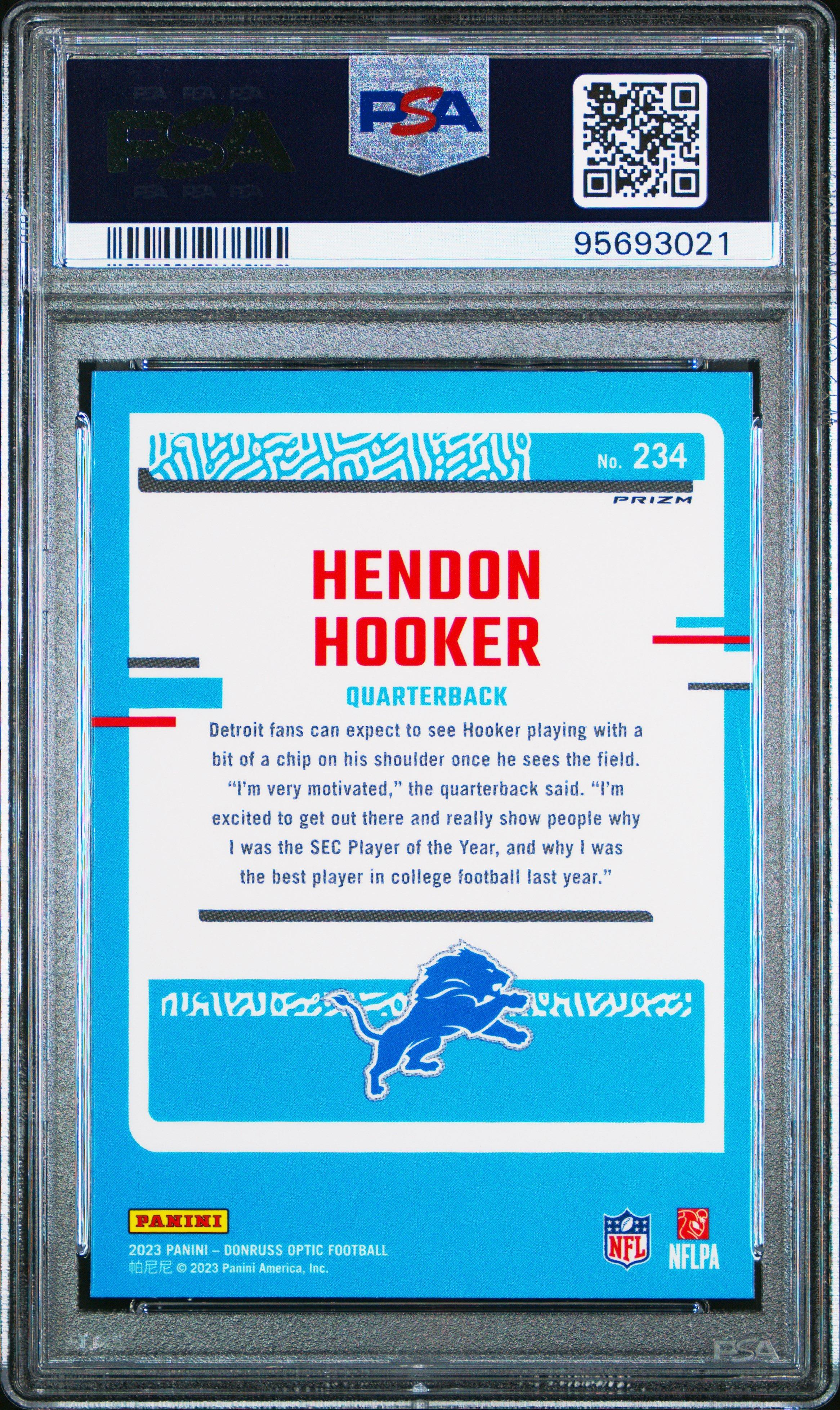2023 Panini Donruss Optic 234 Hendon Hooker Pink PSA 10