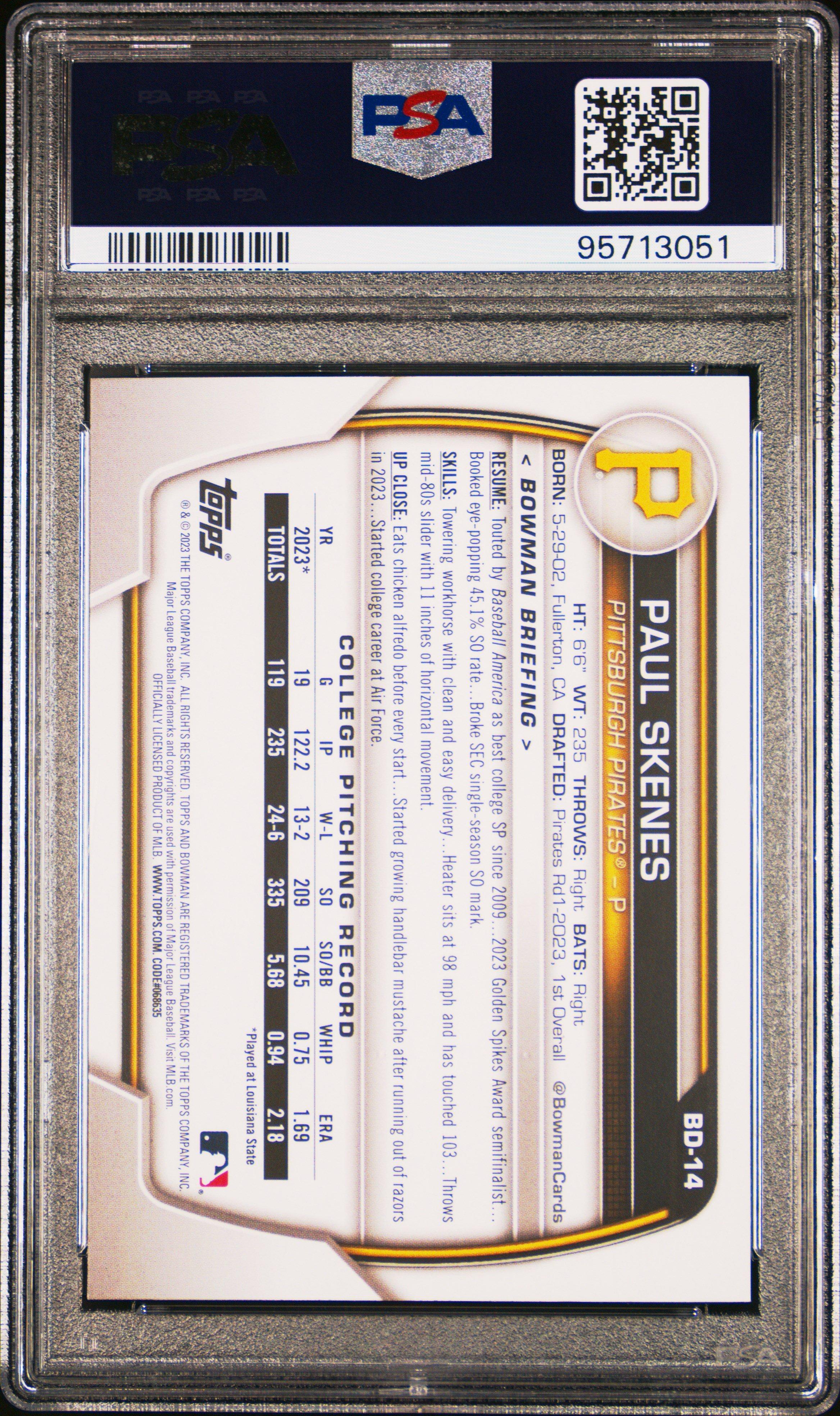 2023 Bowman Draft Bd14 Paul Skenes PSA 10 Graded Card | GameStop