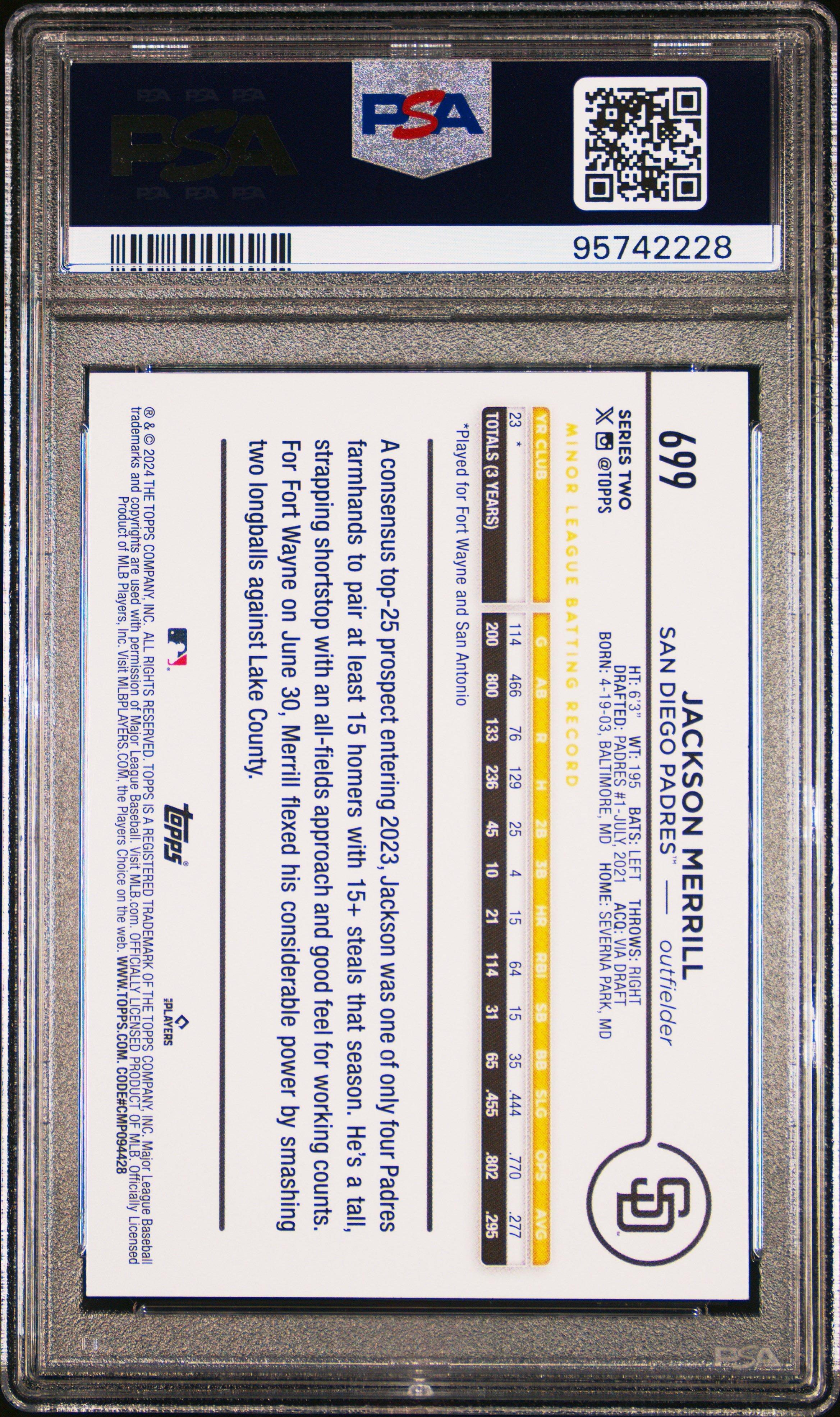 2024 Topps 699 Jackson Merrill Sp PSA 10