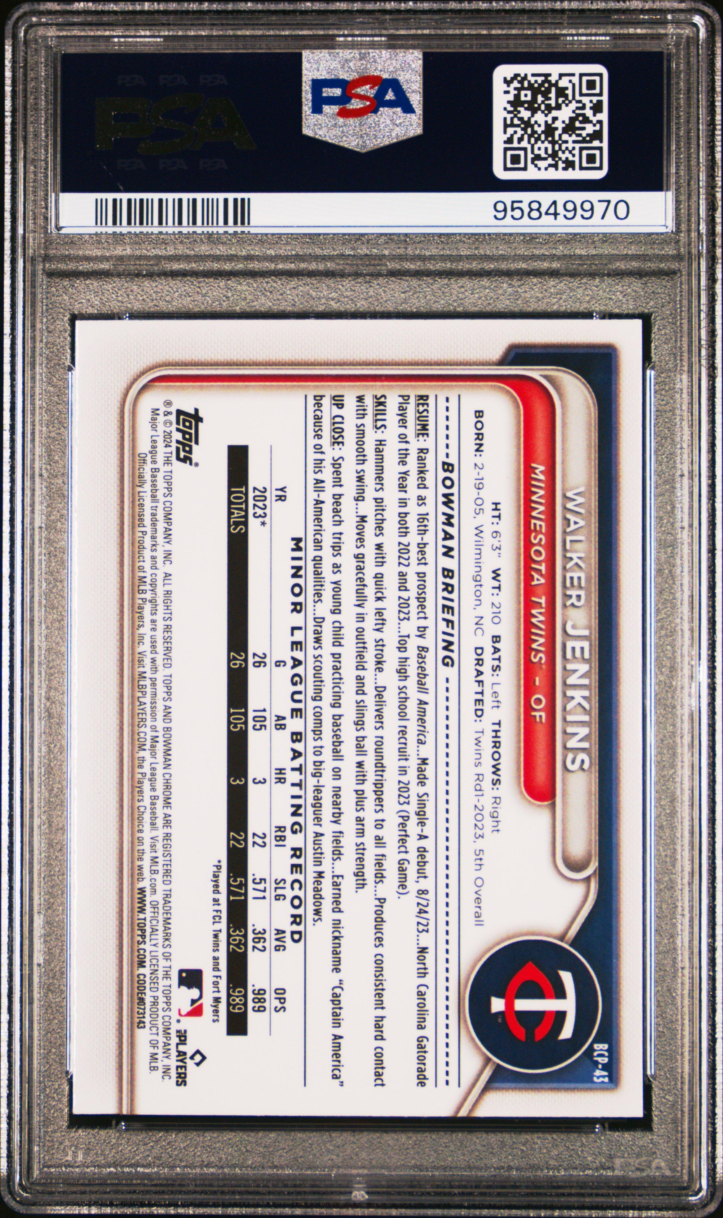 2024 Bowman Chrome Prospects Bcp43 Walker Jenkins PSA 10 | GameStop