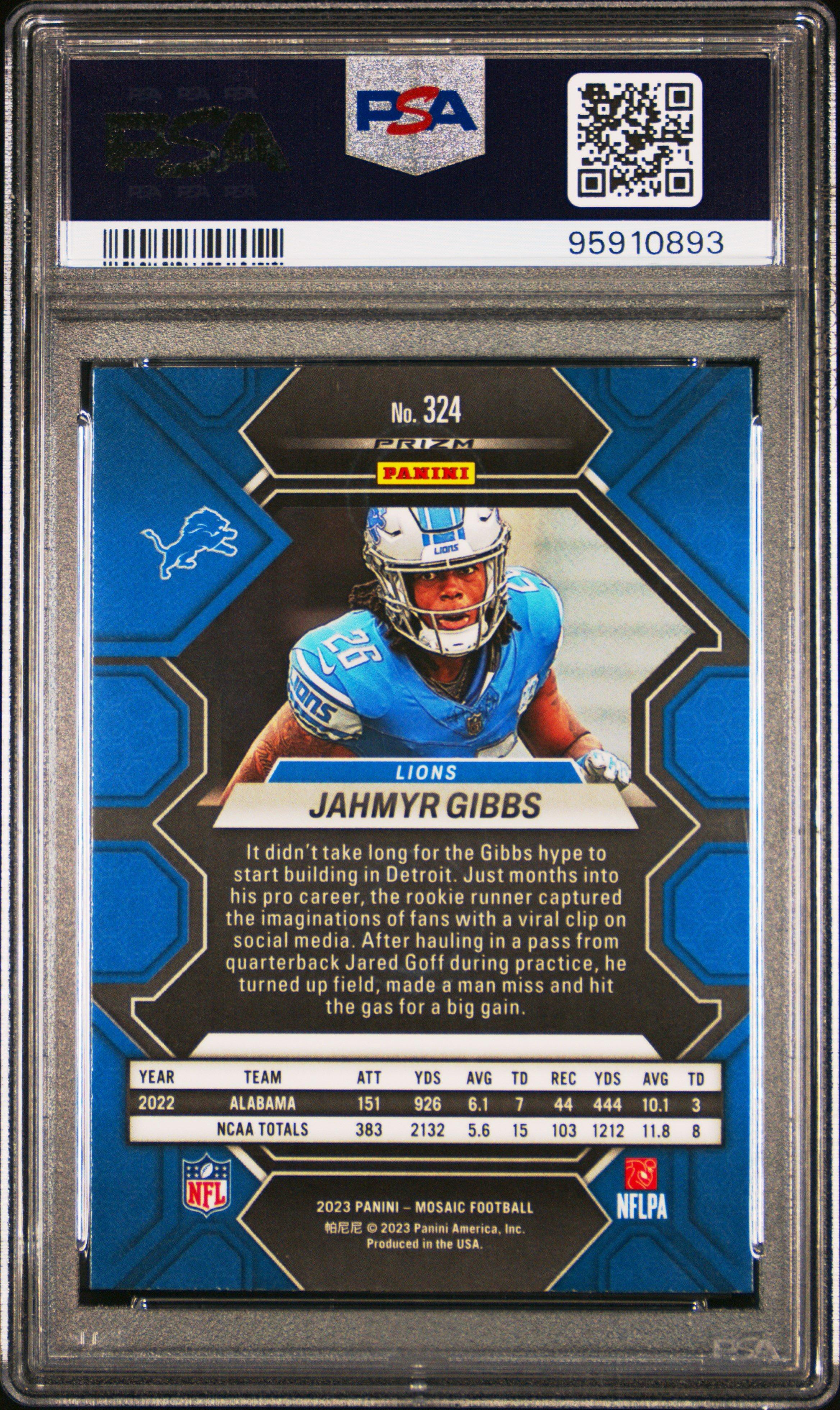 2023 Panini Mosaic 324 Jahmyr Gibbs Reactive Blue PSA 10