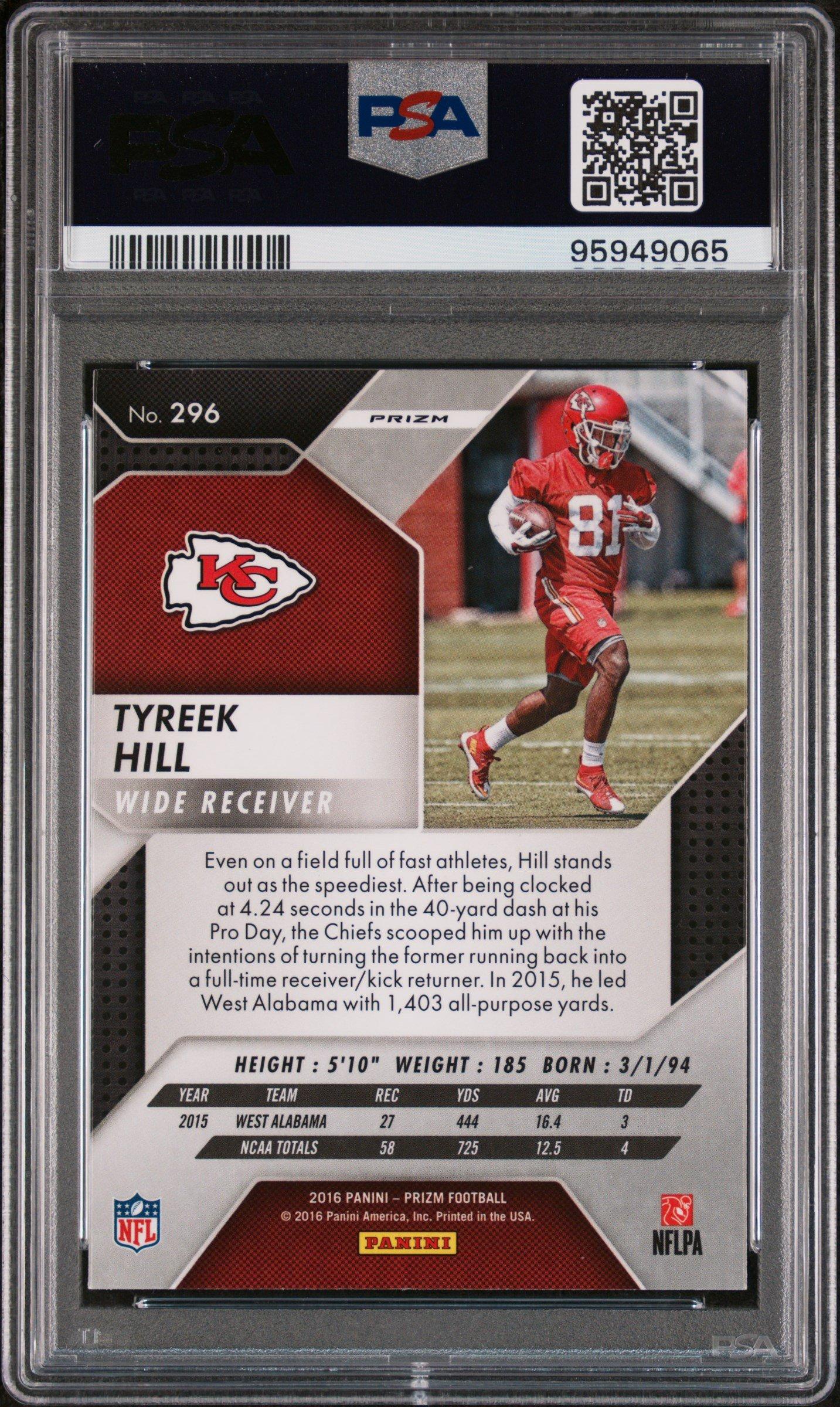 2016 Panini Prizm 296 Tyreek Hill Prizm PSA 10