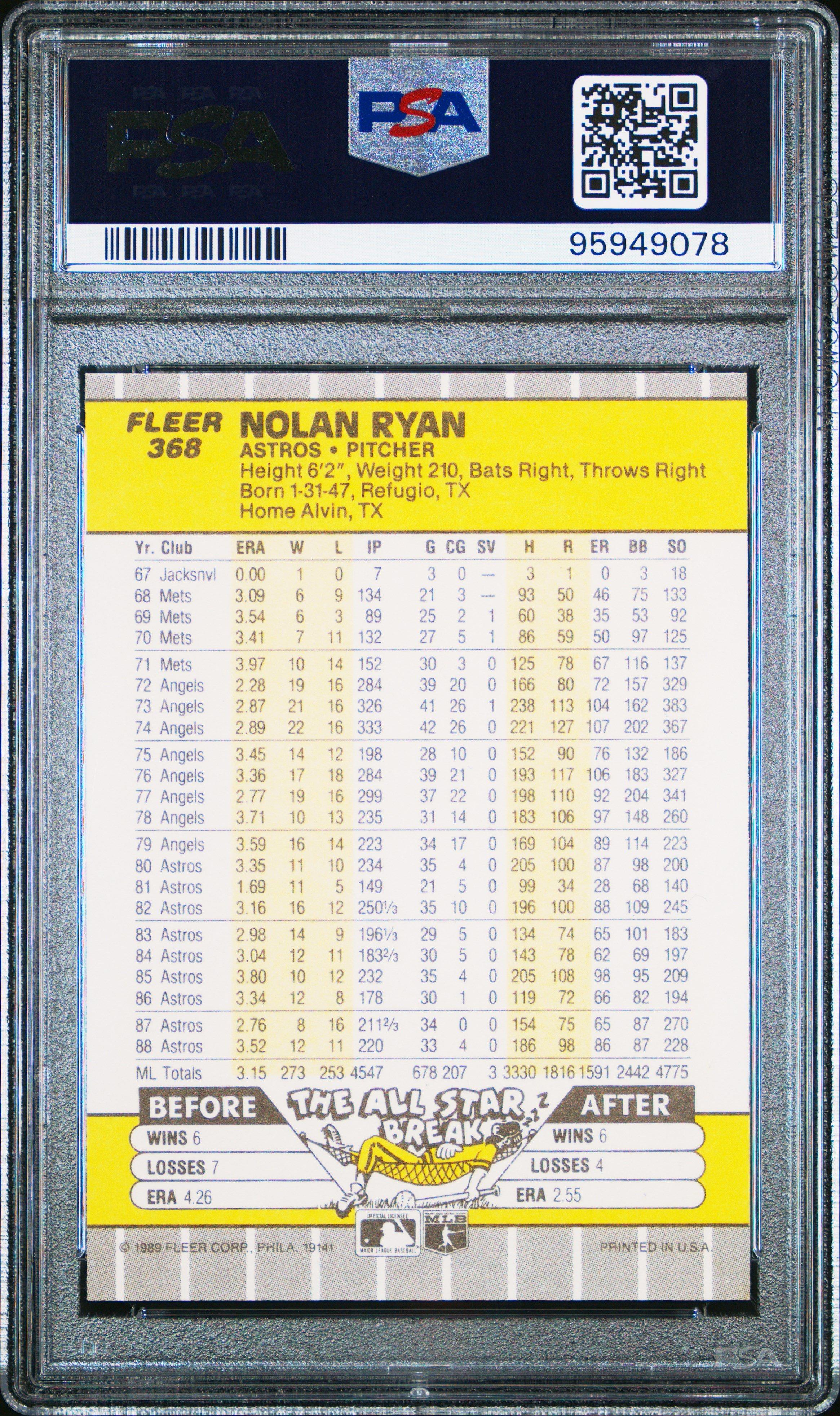1989 Fleer 368 Nolan Ryan PSA 10