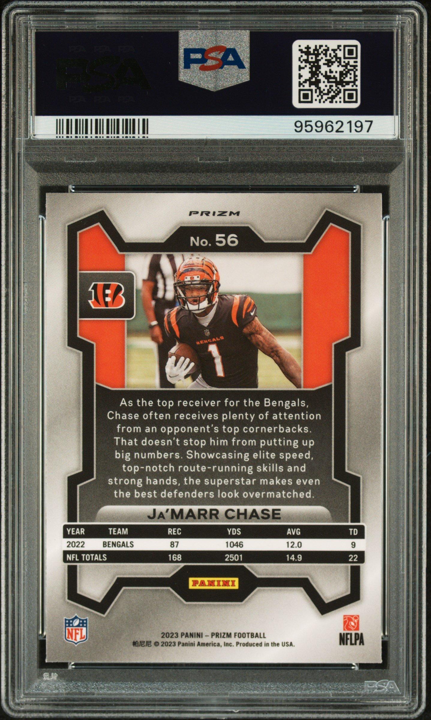 2023 Panini Prizm 56 Ja'marr Chase Green Wave PSA 10