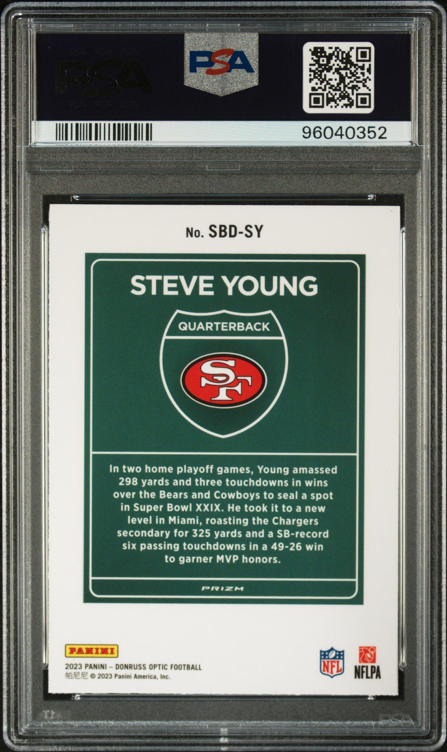 2023 Panini Donruss Optic Super Bowl Downtown Sbdsy Steve Young PSA 10