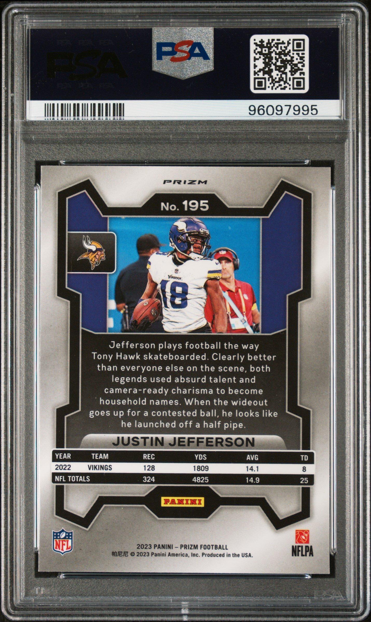 2023 Panini Prizm 195 Justin Jefferson Press Proof Prizm PSA 10