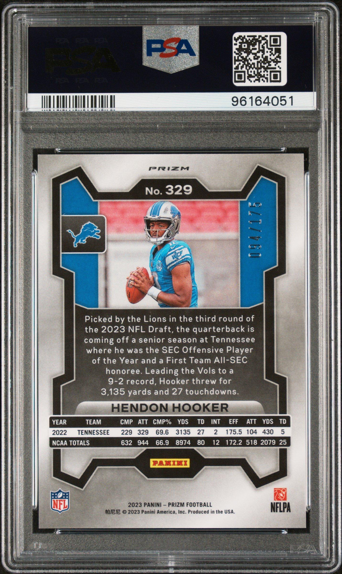 2023 Panini Prizm 329 Hendon Hooker Hyper Prizm PSA 10