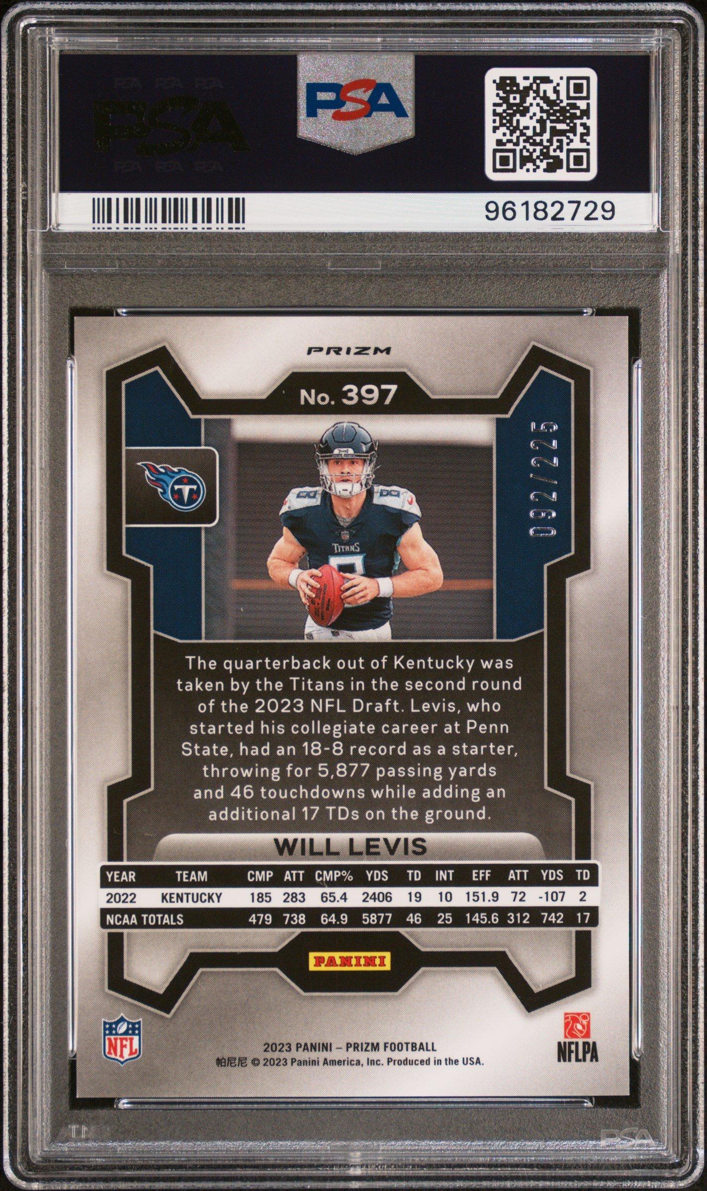 2023 Panini Prizm 397 Will Levis Purple Ice PSA 10