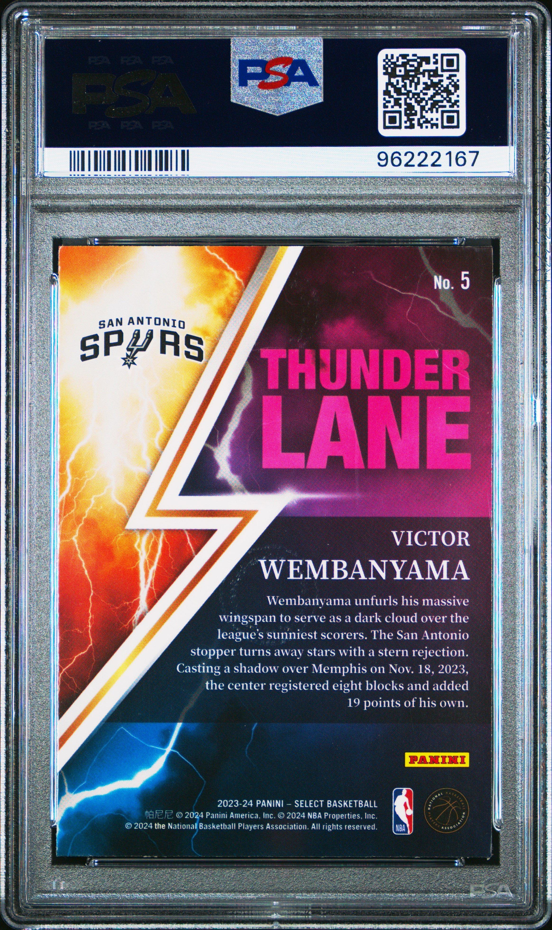 2023 Panini Select Thunder Lane 5 Victor Wembanyama PSA 10
