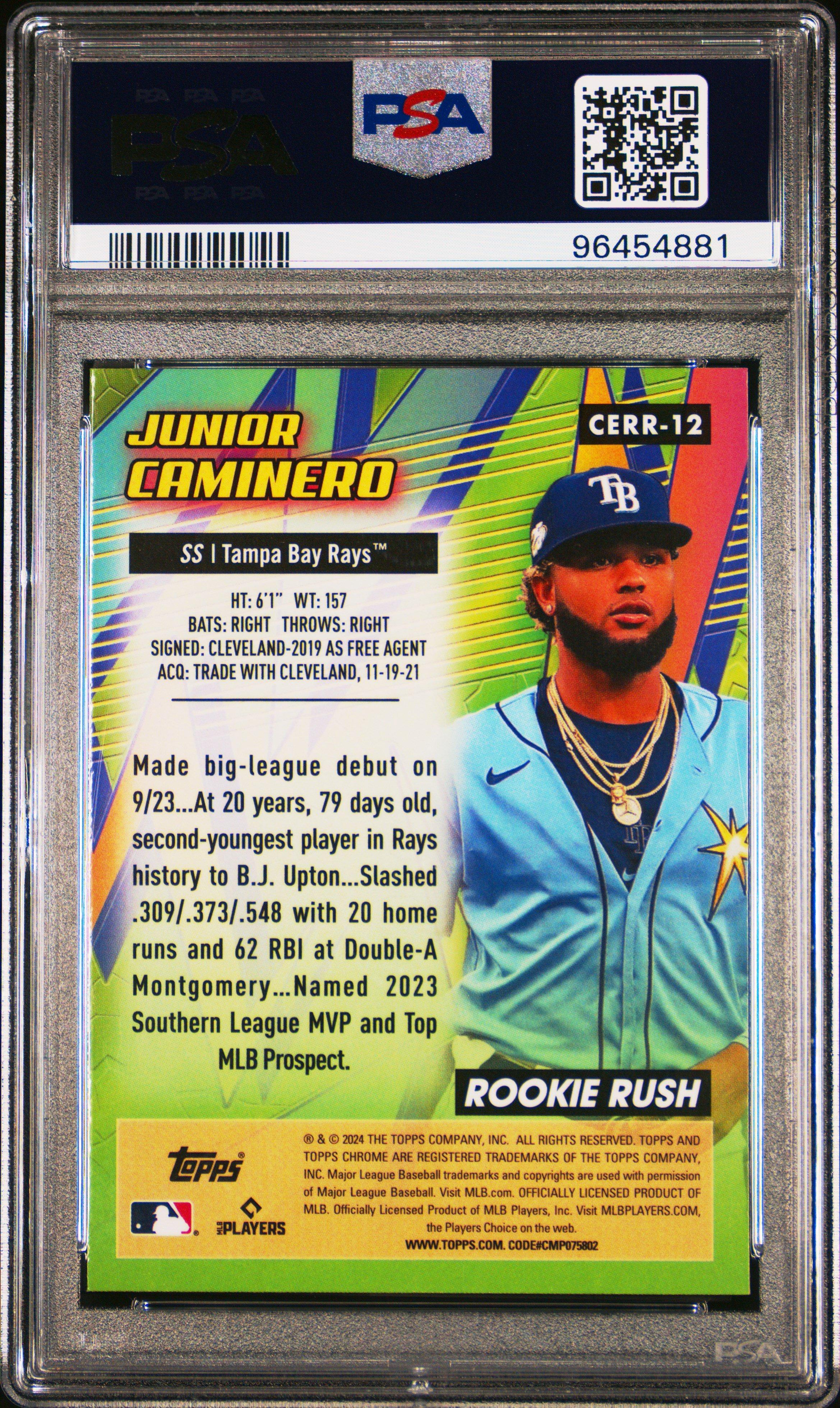 2024 Topps Chrome Chrome All Etch Rookie Rush 12 Junior Caminero PSA 10