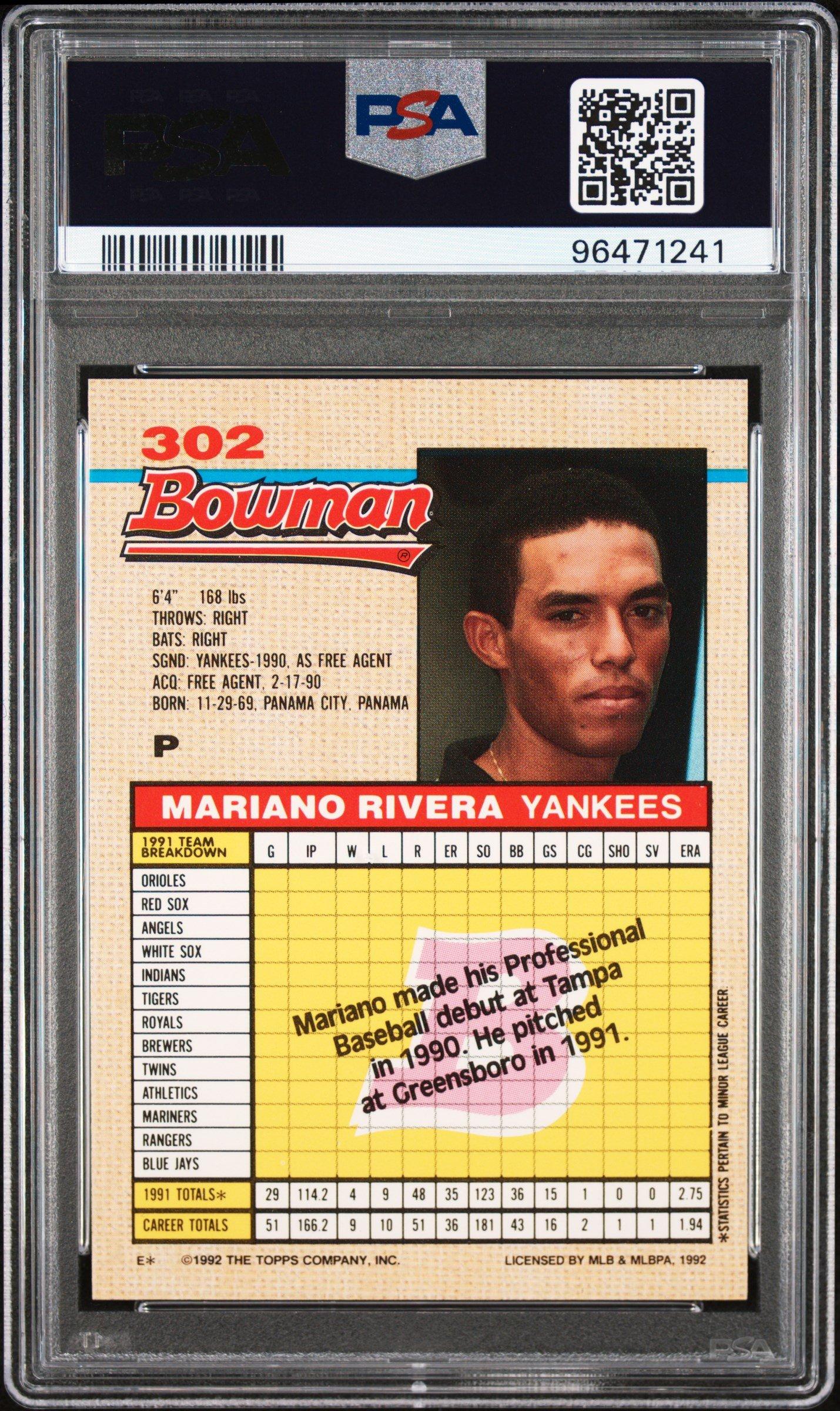 1992 Bowman 302 Mariano Rivera PSA 9