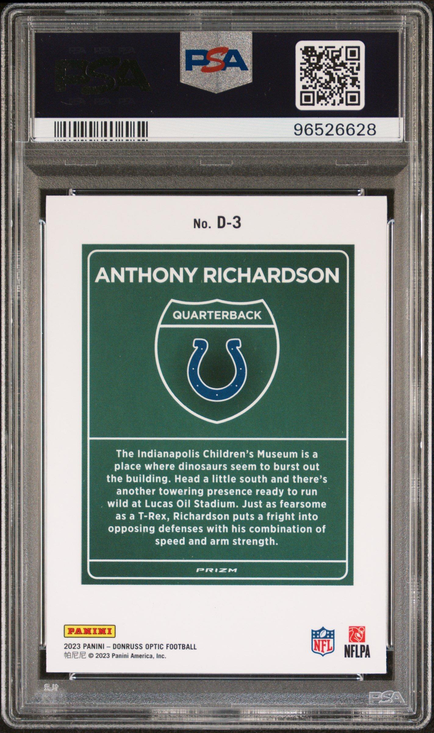 2023 Panini Donruss Optic Downtown! D3 Anthony Richardson PSA 10