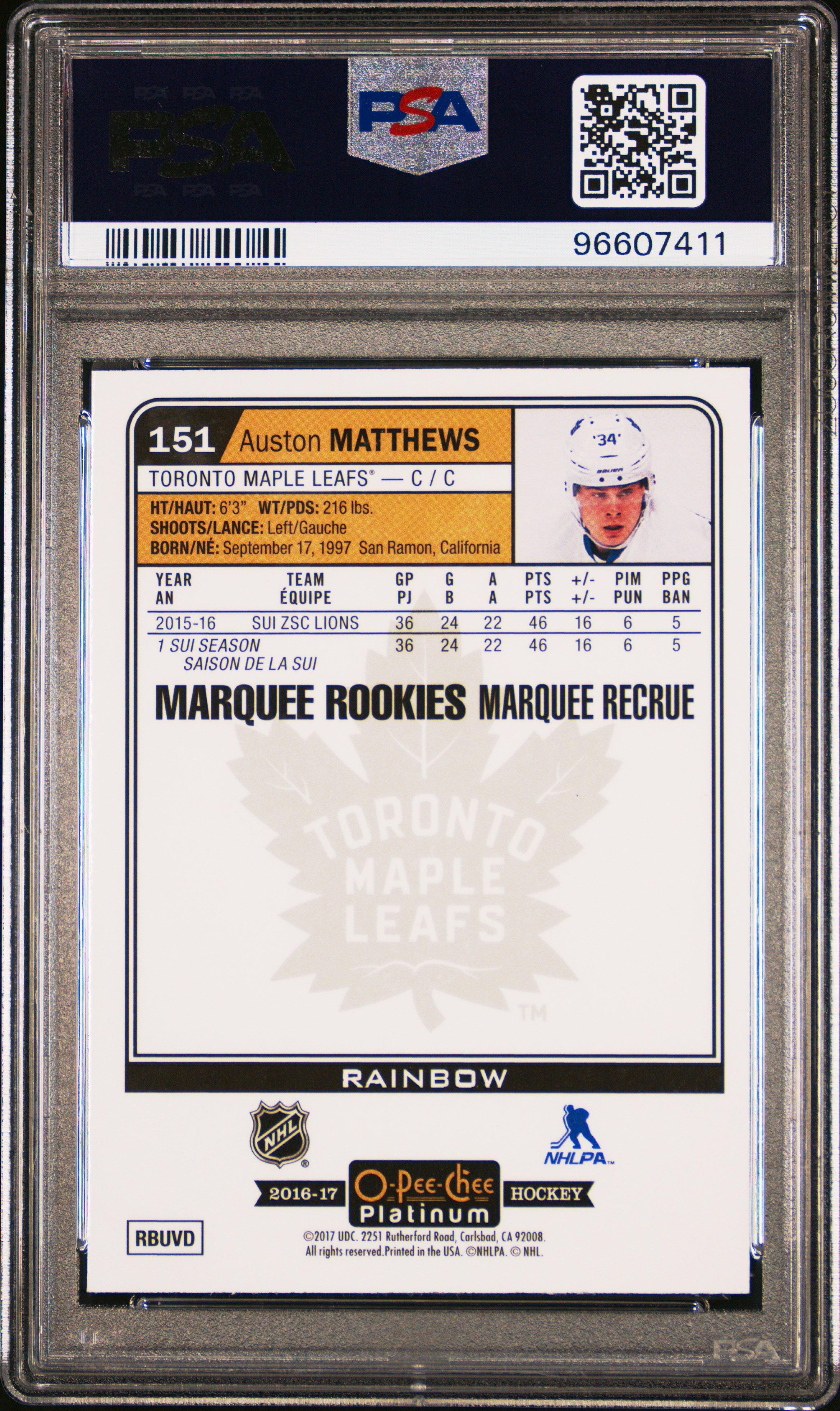 2016 O-pee-chee Platinum 151 Auston Matthews Rainbow PSA 9