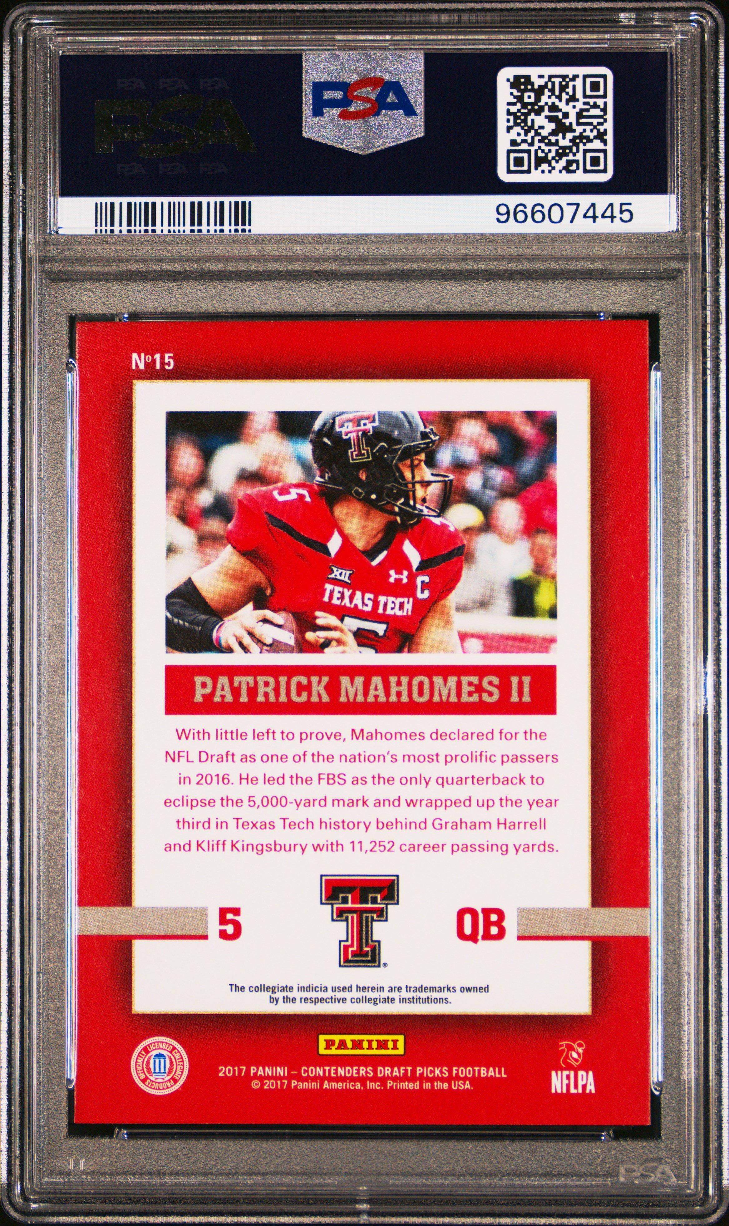 2017 Panini Contenders Draft Picks School Colors 15 Patrick Mahomes Ii PSA 9