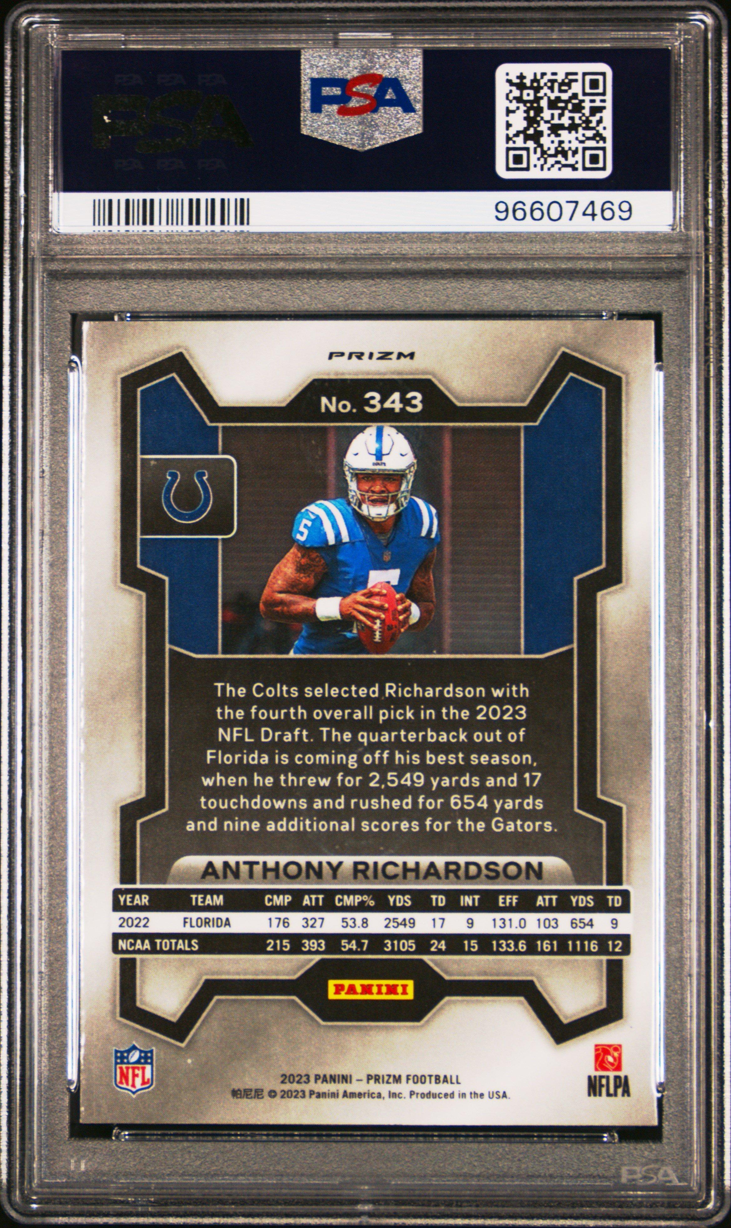 2023 Panini Prizm 343 Anthony Richardson Green Prizm PSA 9
