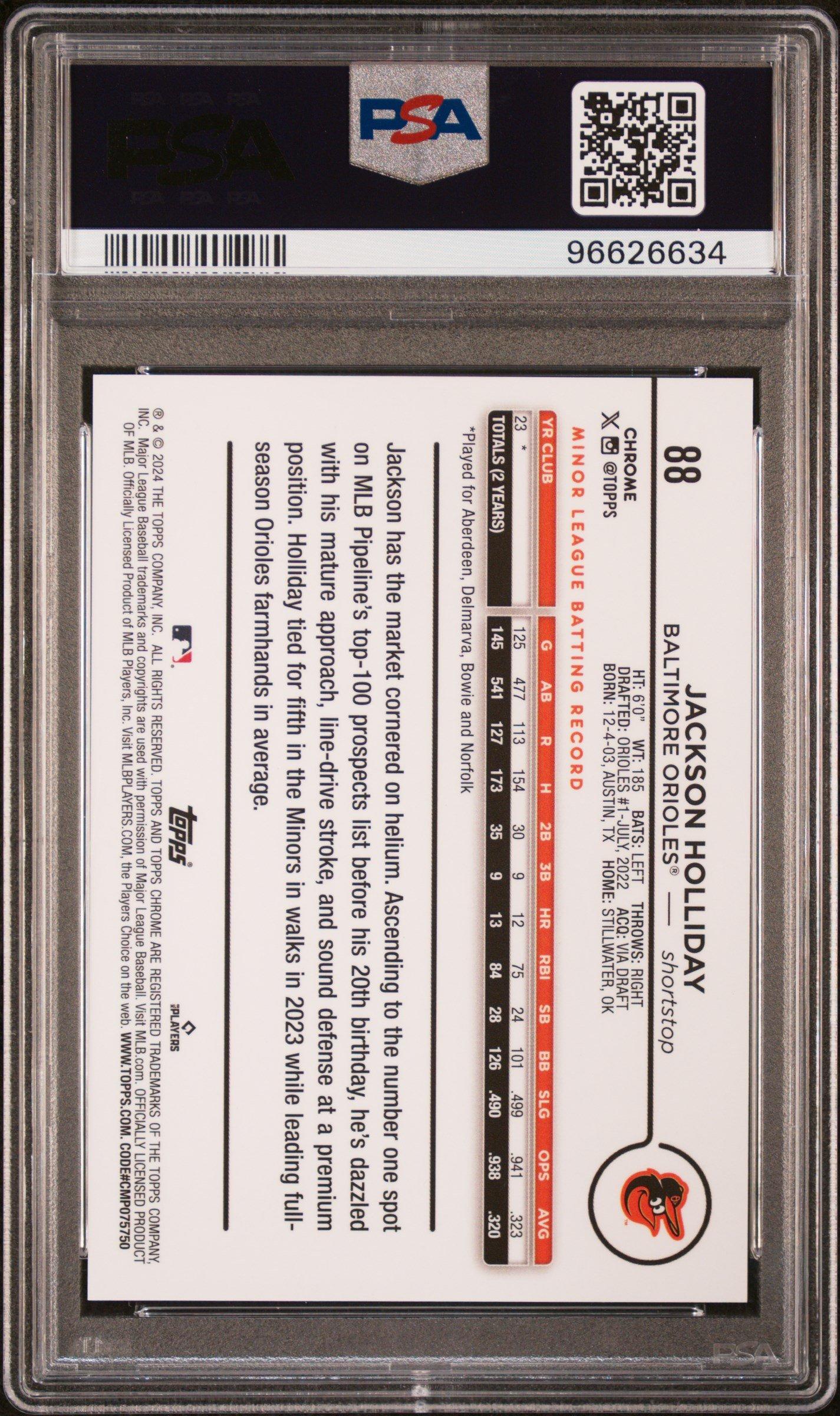 2024 Topps Chrome 88 Jackson Holliday Variation PSA 10