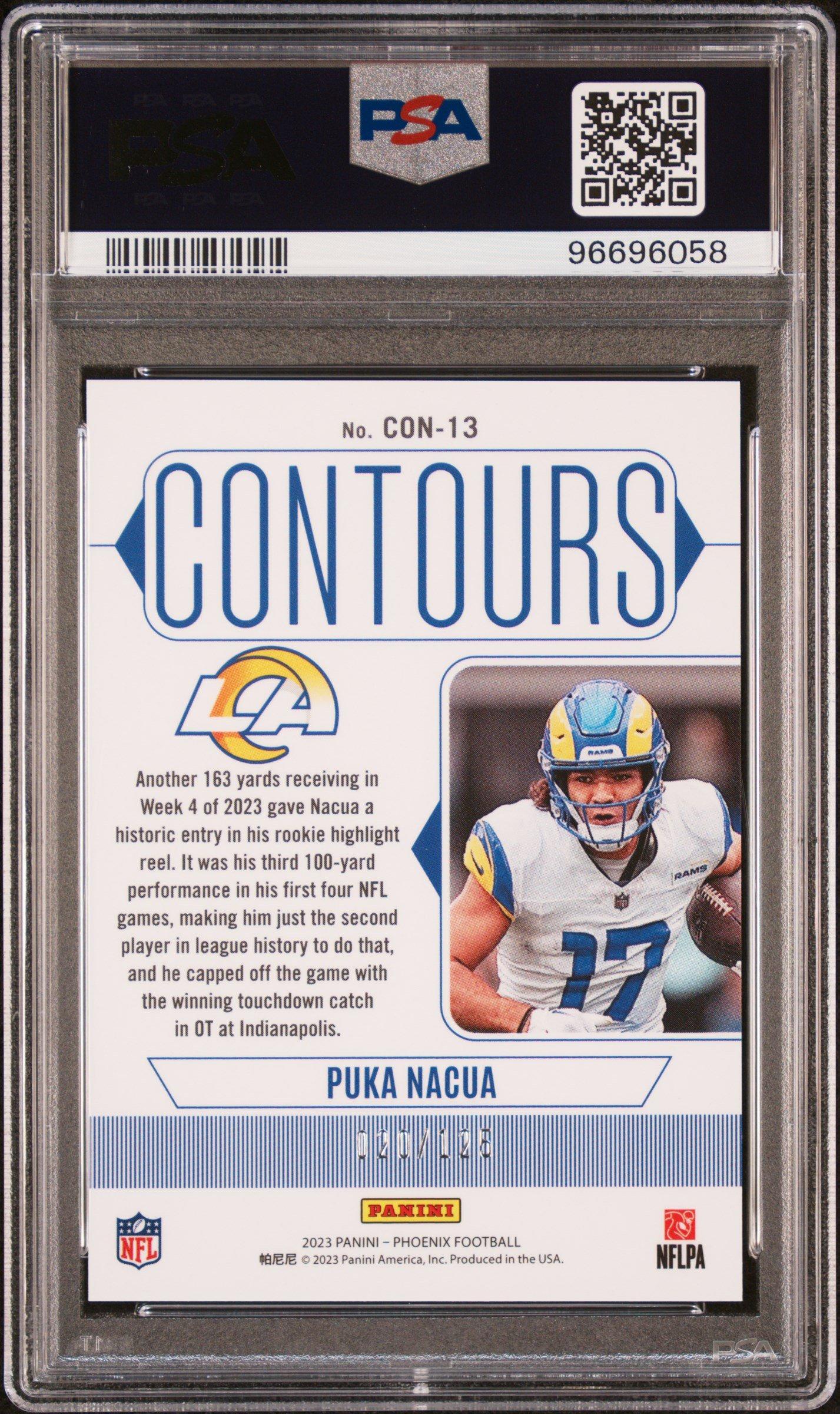 2023 Panini Phoenix Contours Con13 Puka Nacua Purple PSA 10