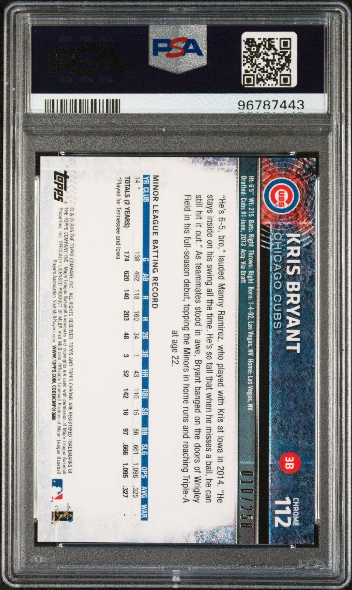 2015 Topps Chrome 112 Kris Bryant Purple Refractor PSA 9