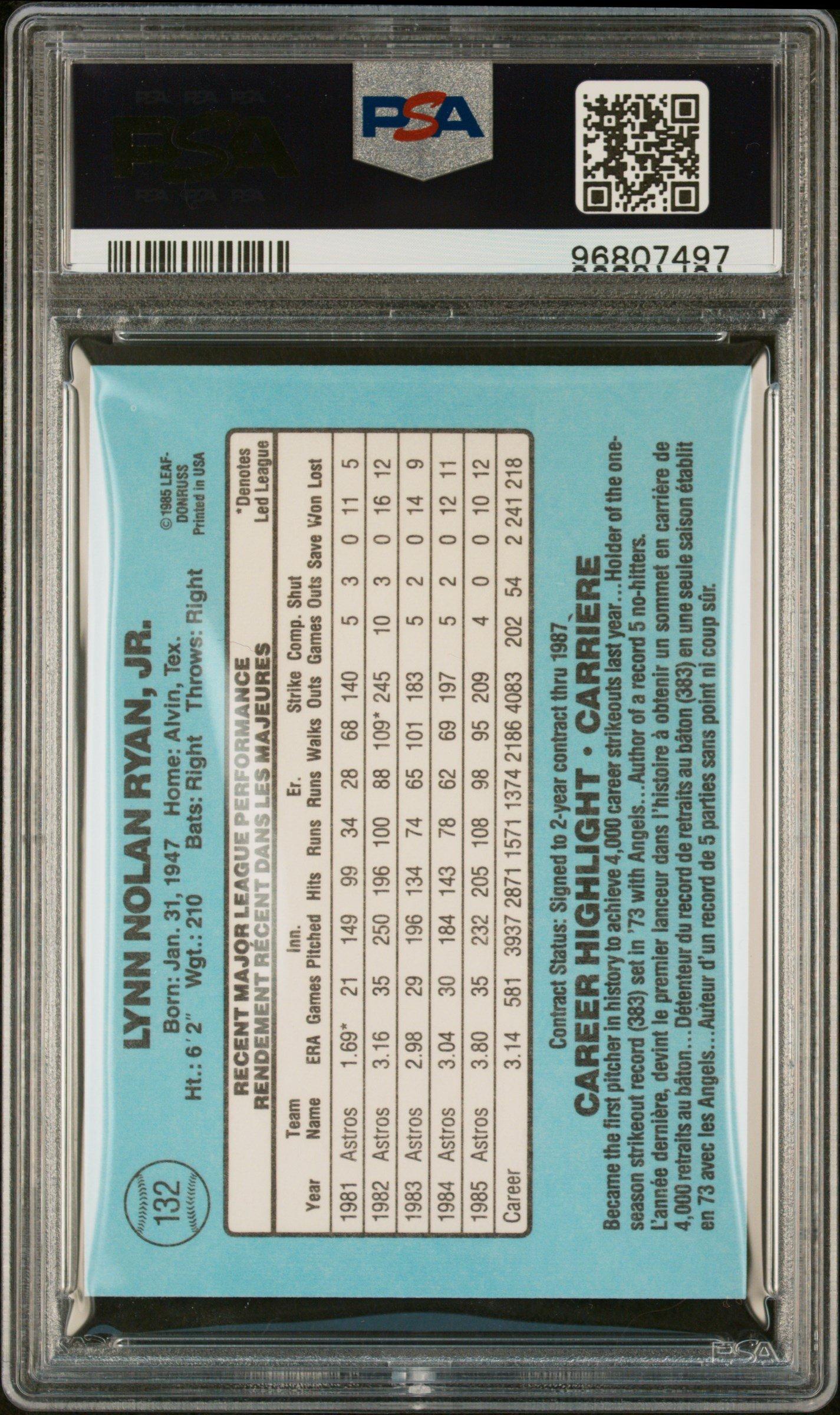 1986 Leaf 132 Nolan Ryan PSA 9